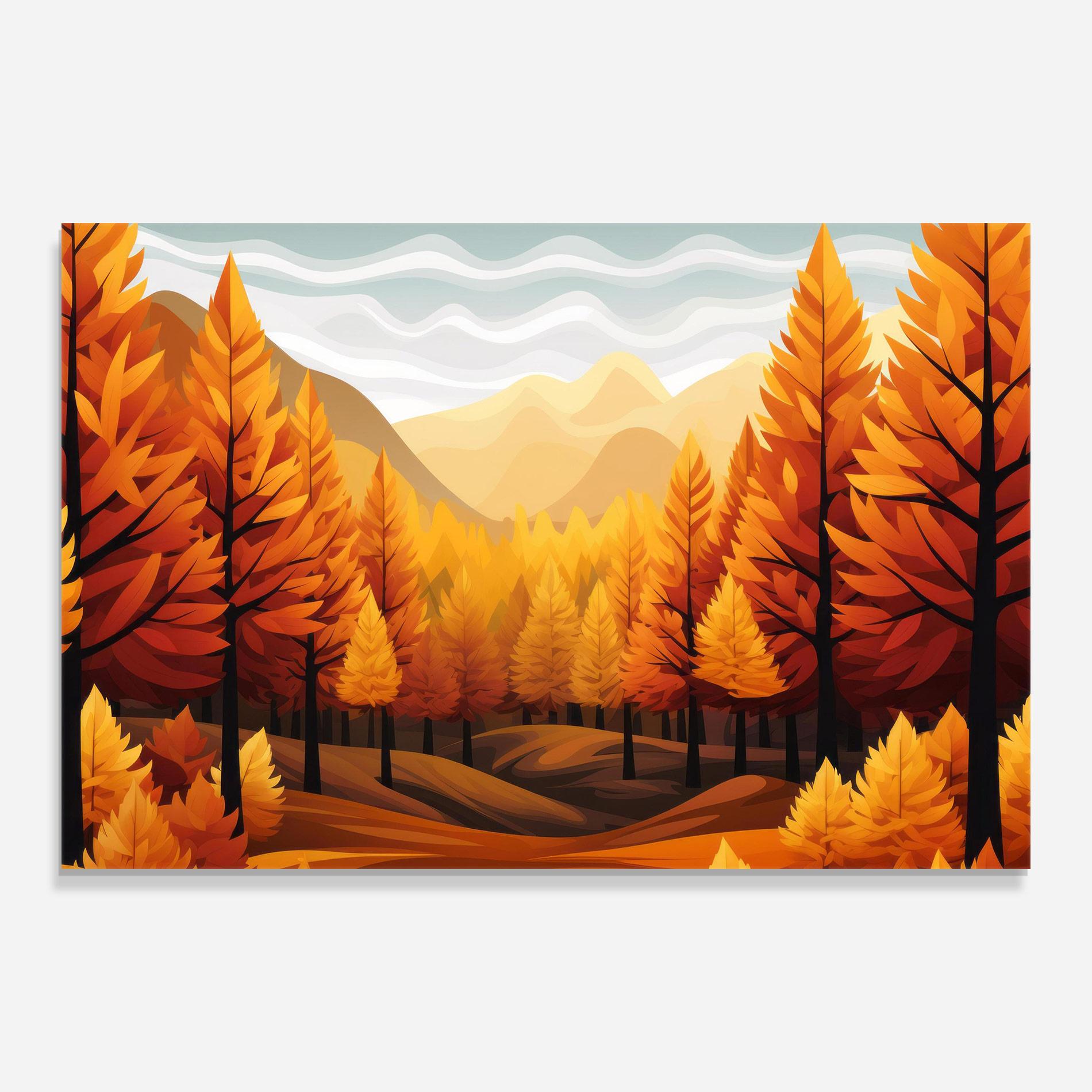 Glasbild Autumn Trees Orange mockup 0