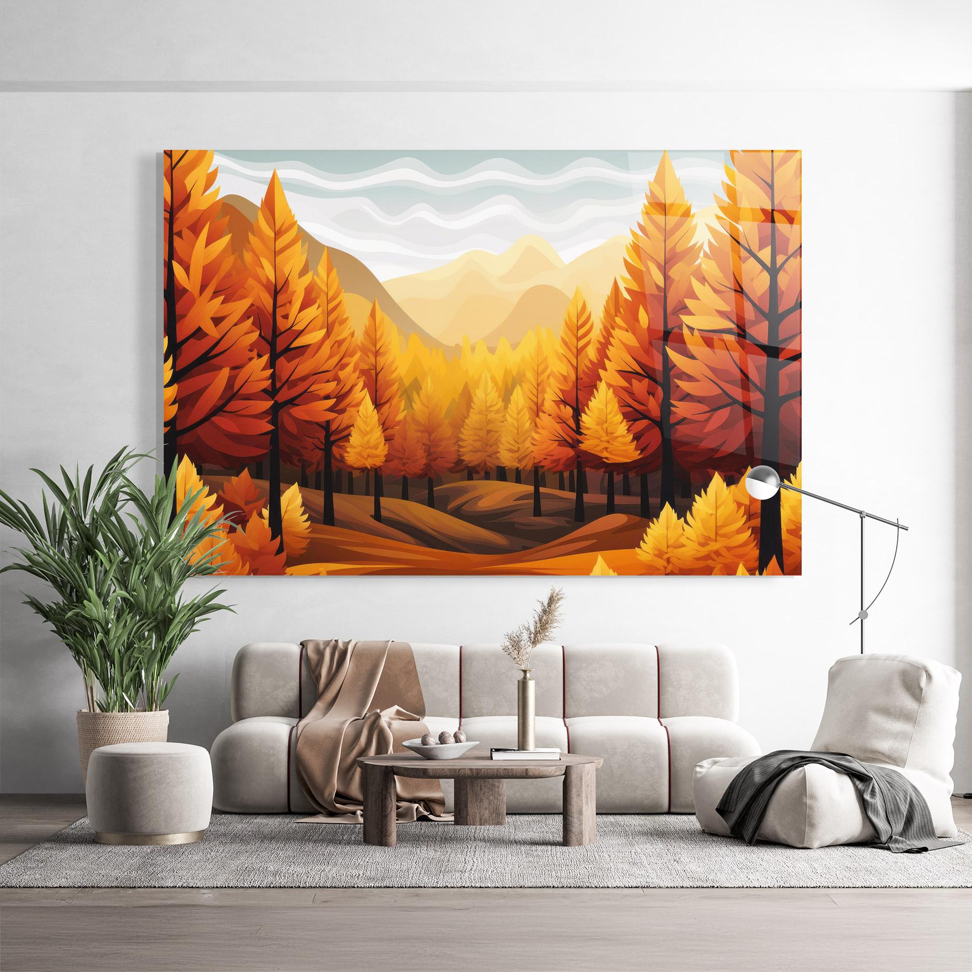 Glasbild Autumn Trees Orange mockup 9