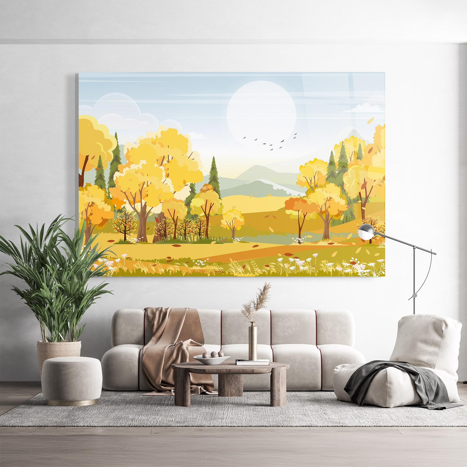 Glasbild Autumn Yellow View mockup 9
