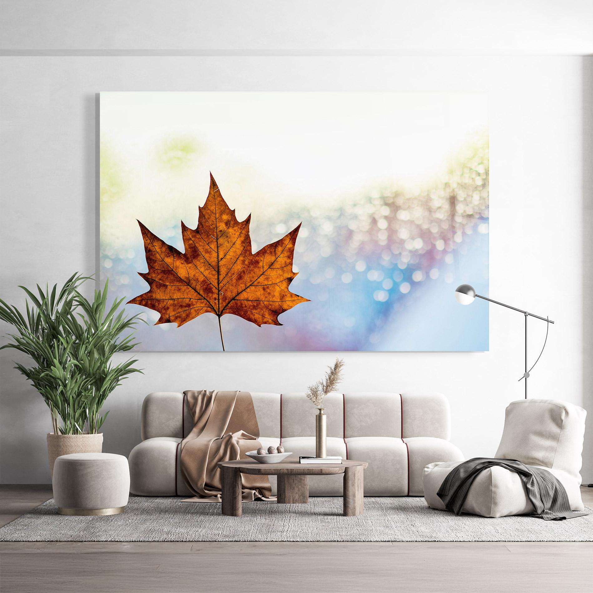 Glasbild Brown Orange Leaf mockup 9