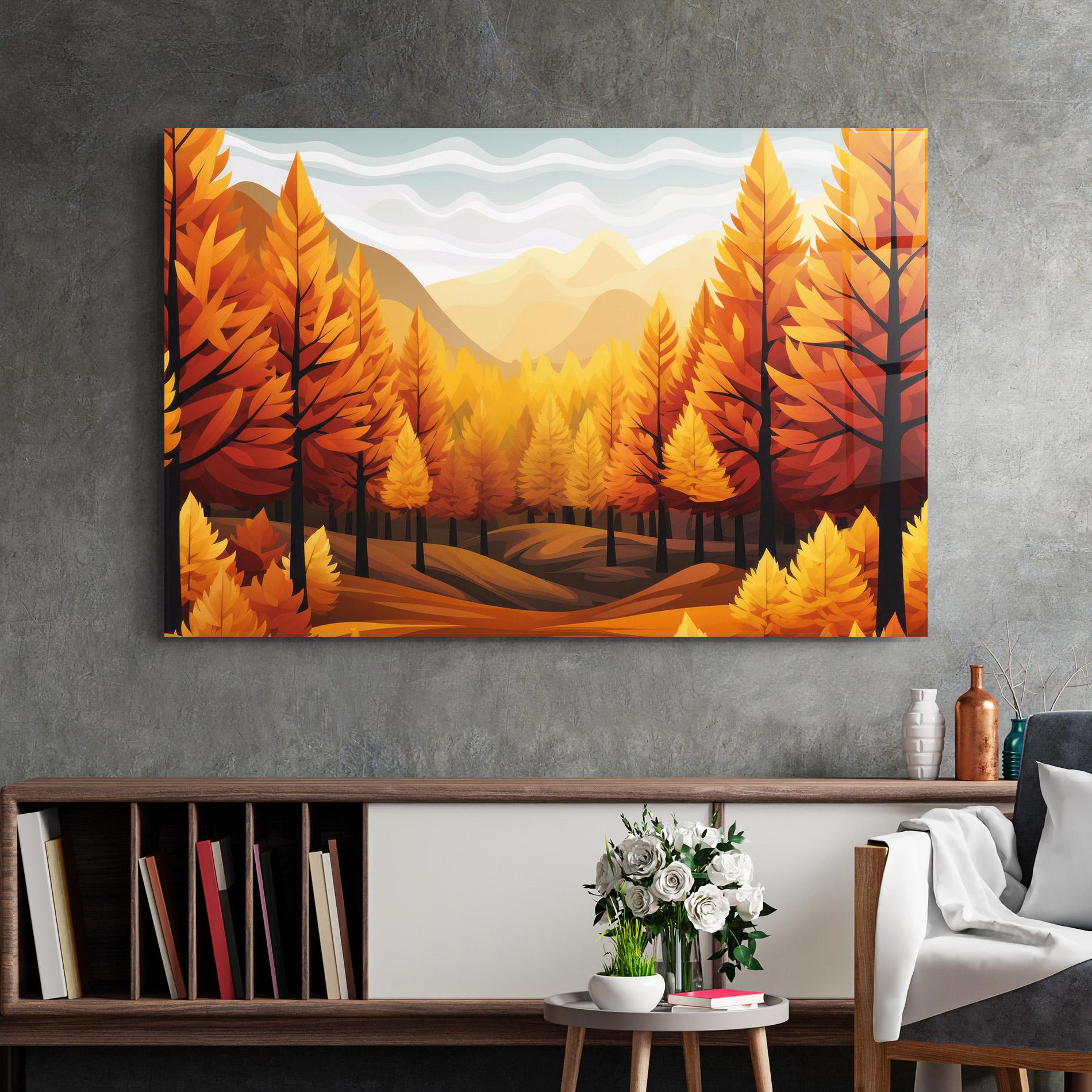 Glasbild Autumn Trees Orange mockup 2