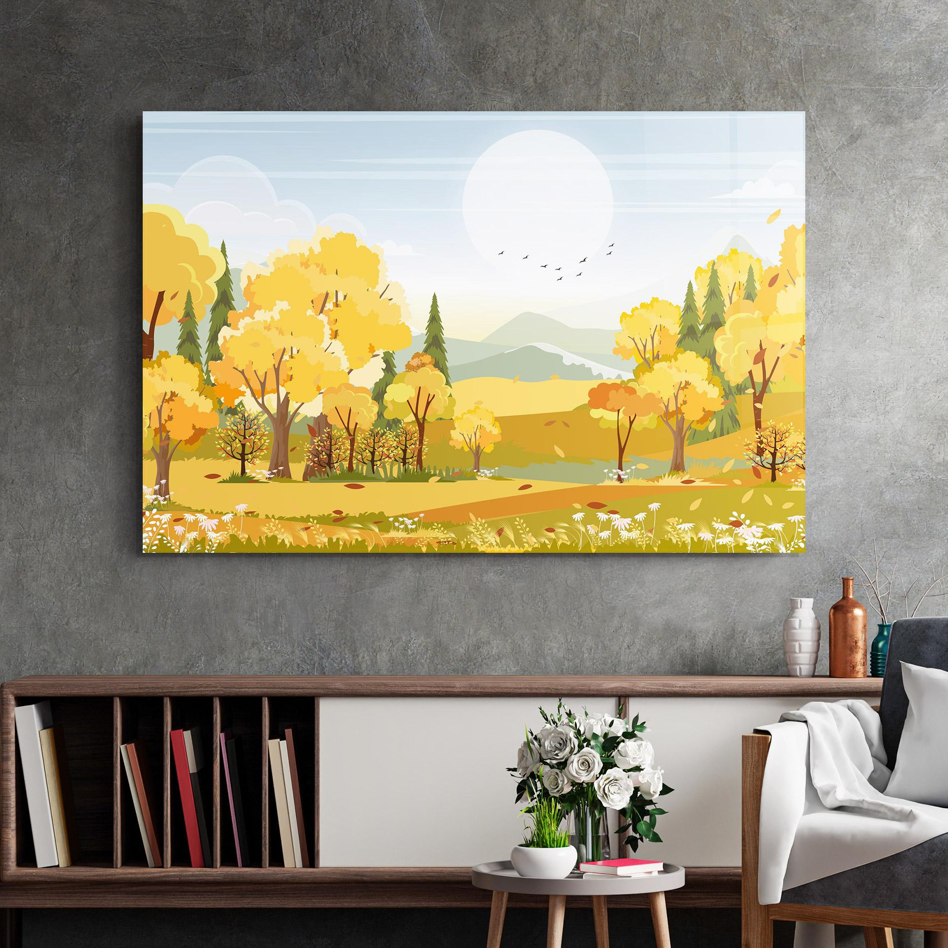 Glasbild Autumn Yellow View mockup 2