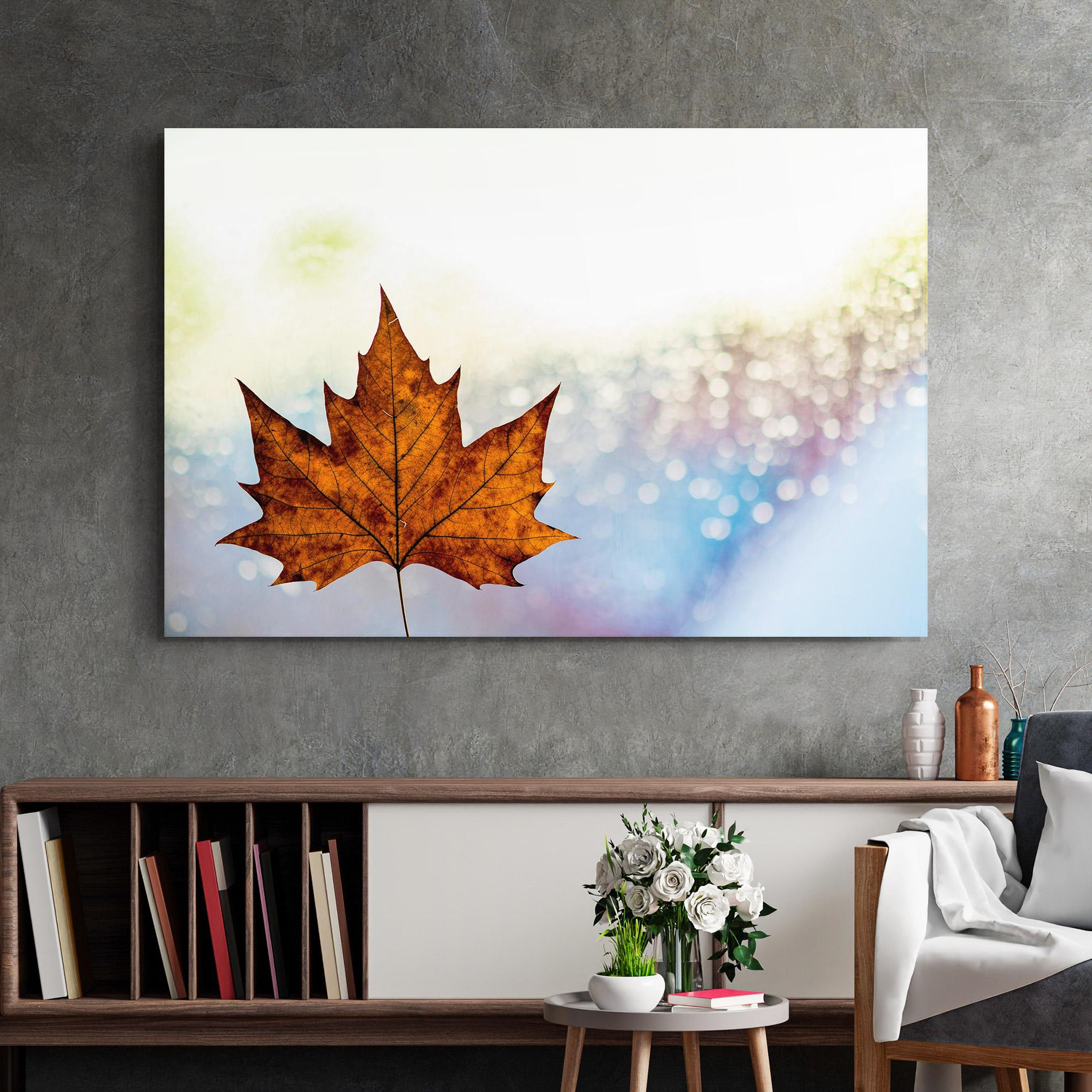 Glasbild Brown Orange Leaf mockup 2