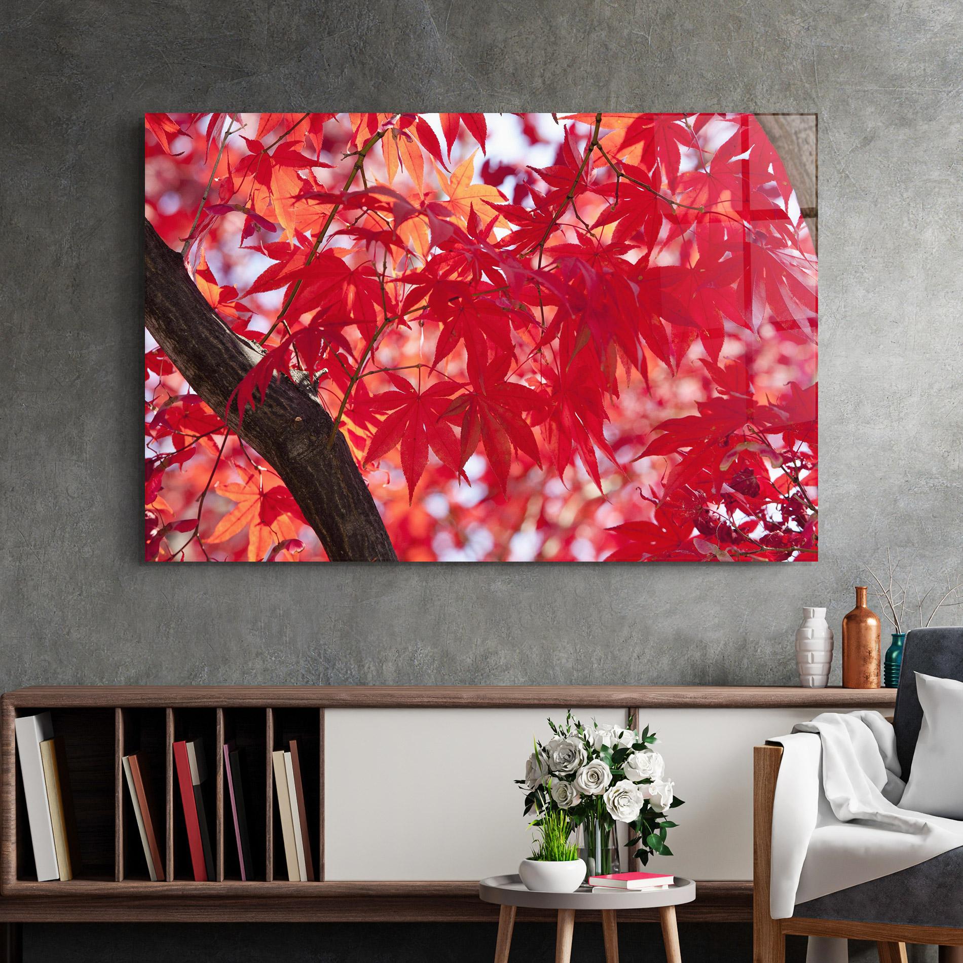 Glasbild Pretty Red Leaves mockup 2