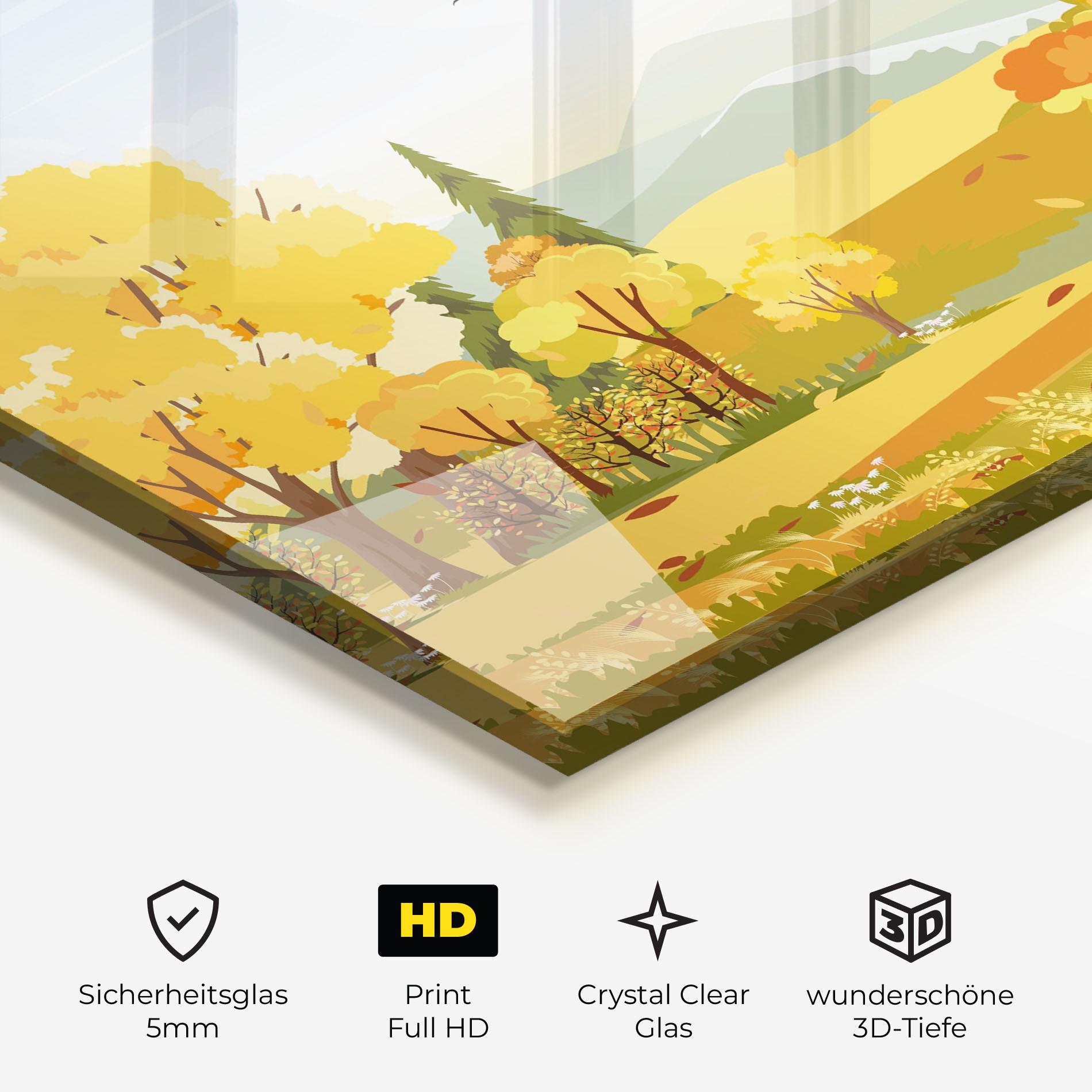 Glasbild Autumn Yellow View mockup 3
