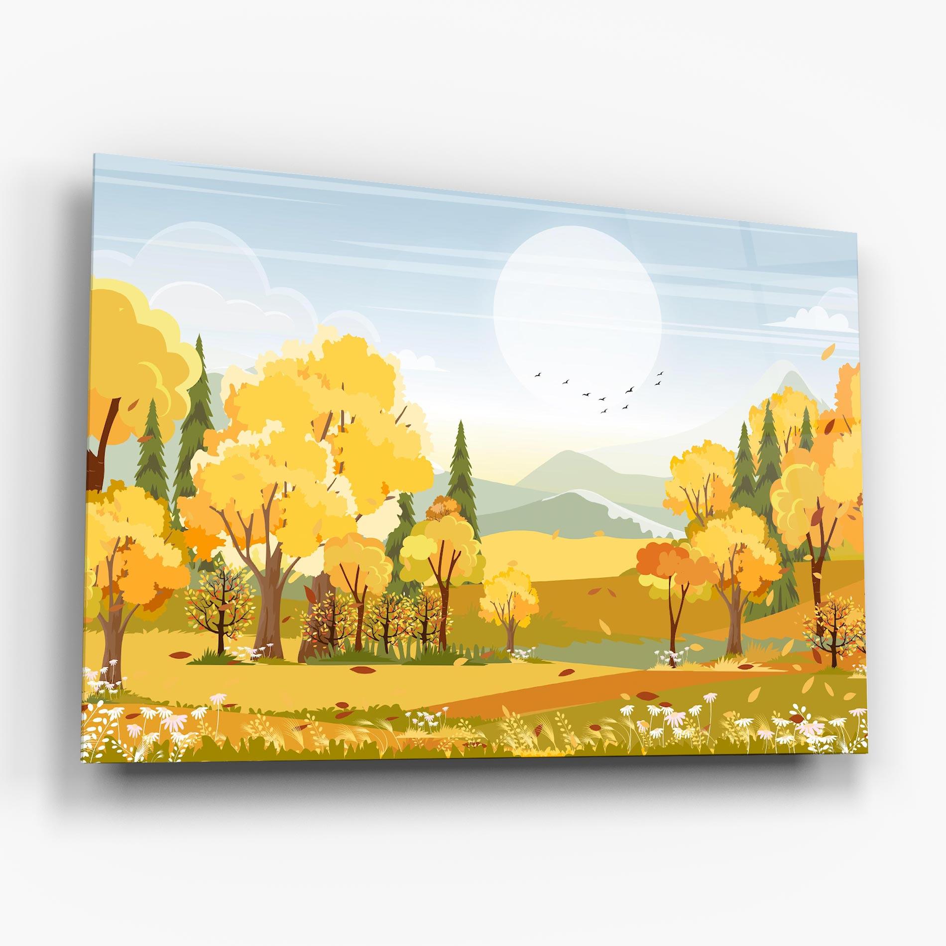 Glasbild Autumn Yellow View mockup 6