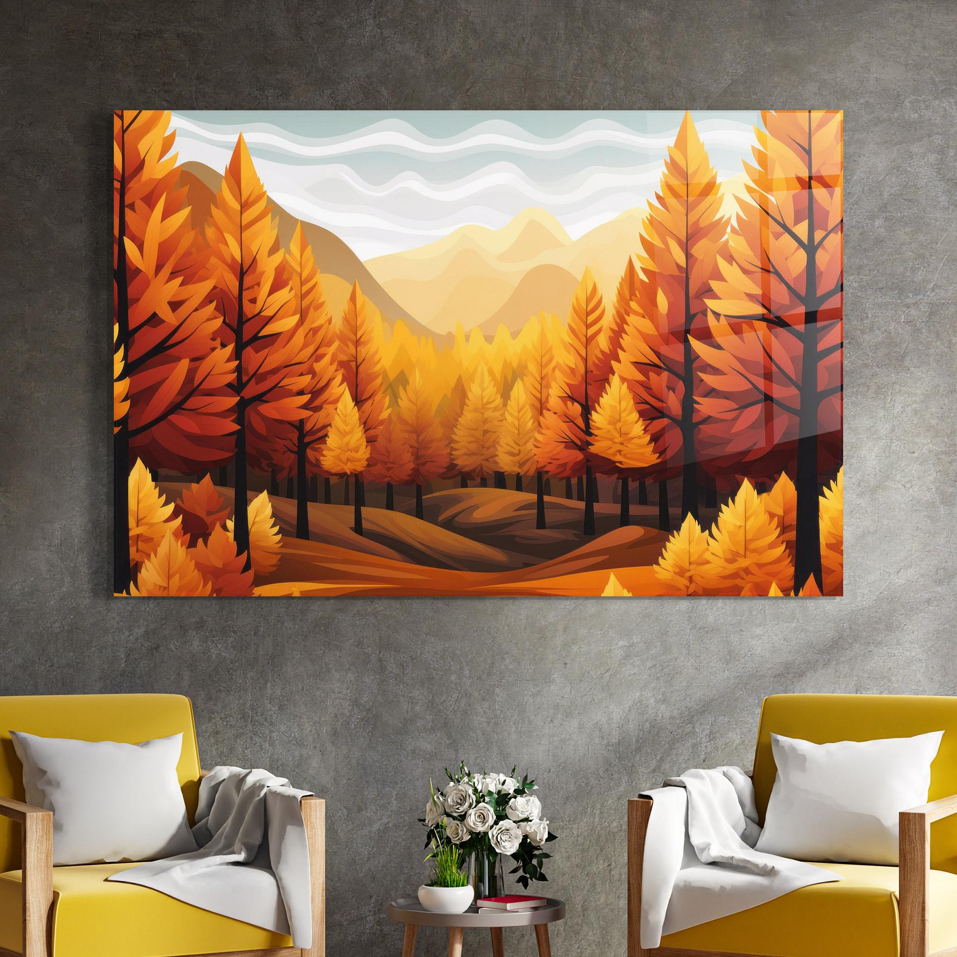 Glasbild Autumn Trees Orange mockup 4