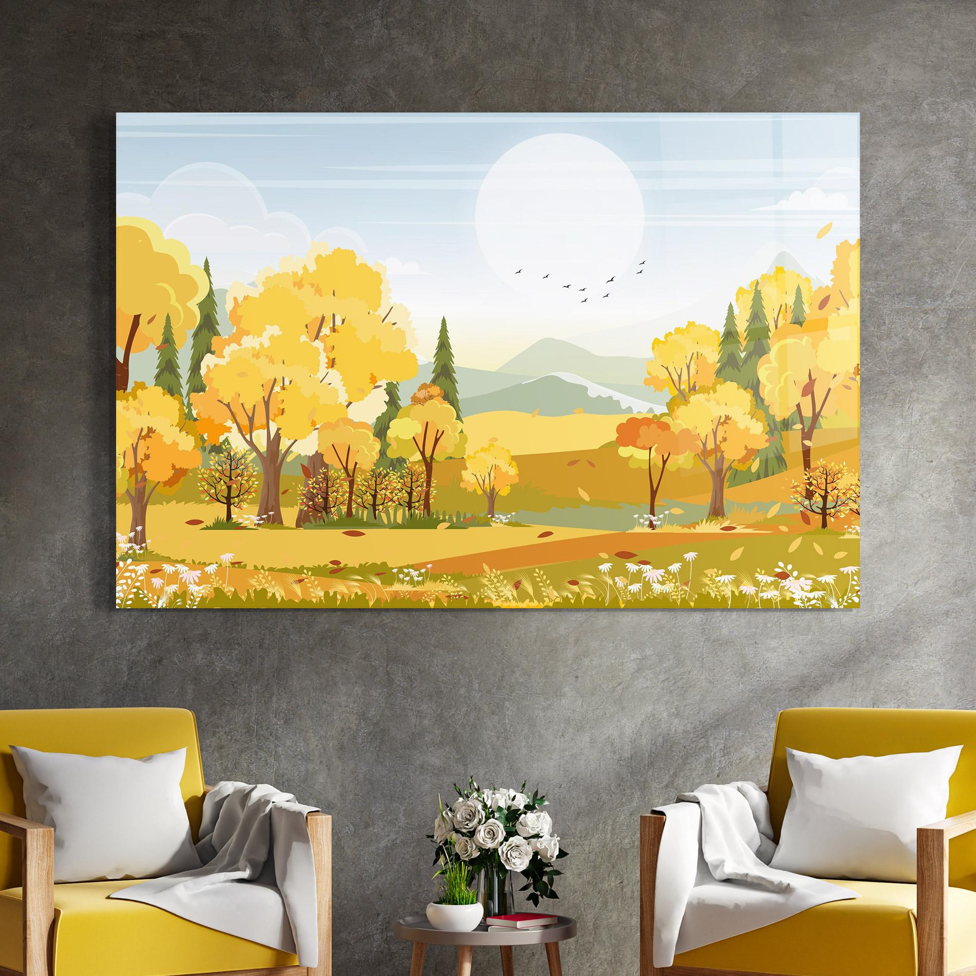 Glasbild Autumn Yellow View mockup 4