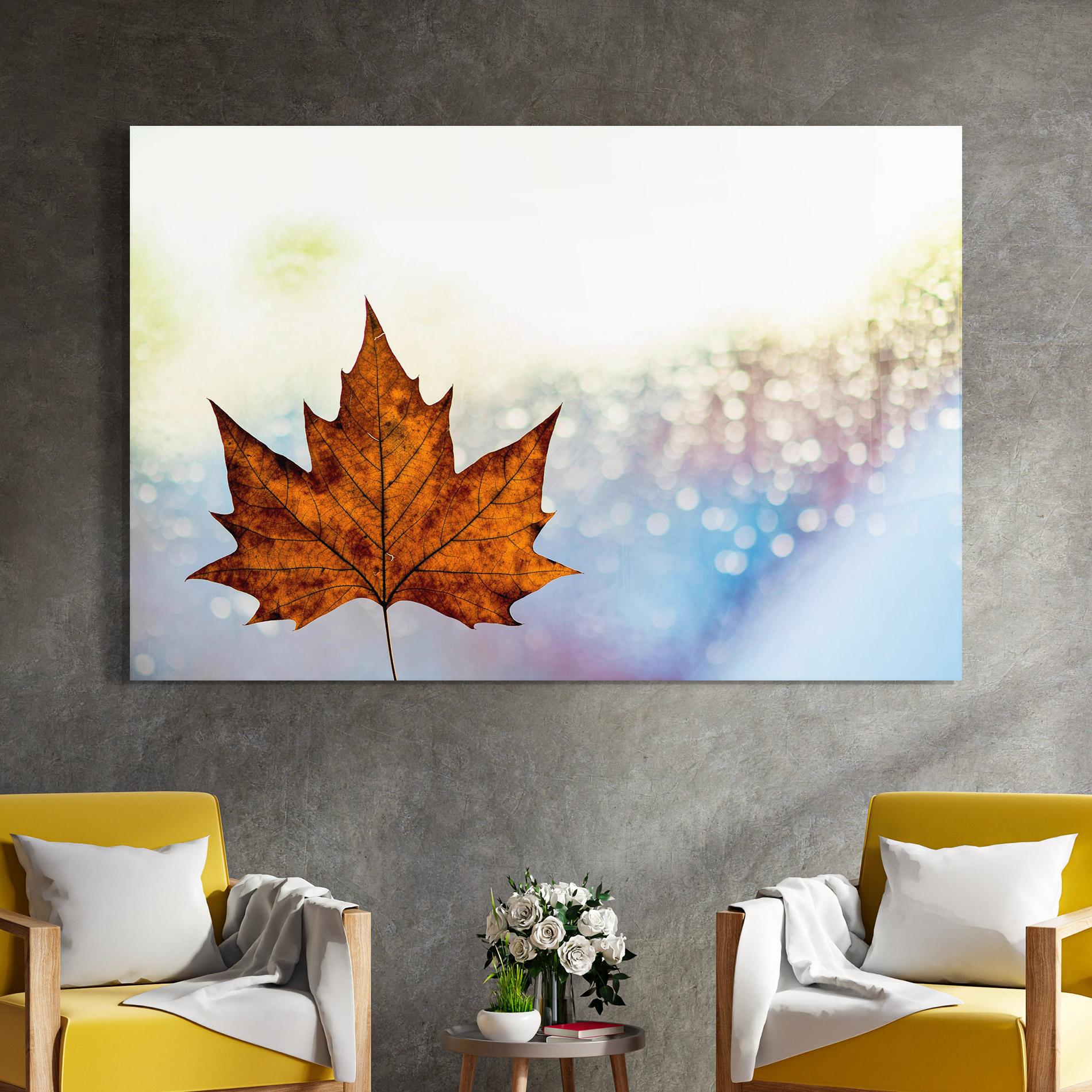Glasbild Brown Orange Leaf mockup 4