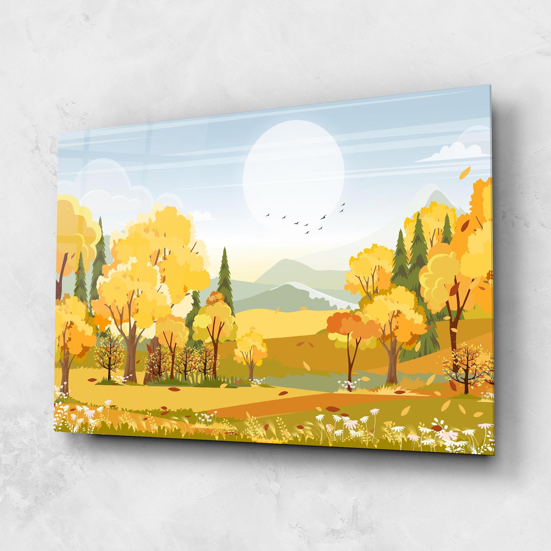 Glasbild Autumn Yellow View mockup 1