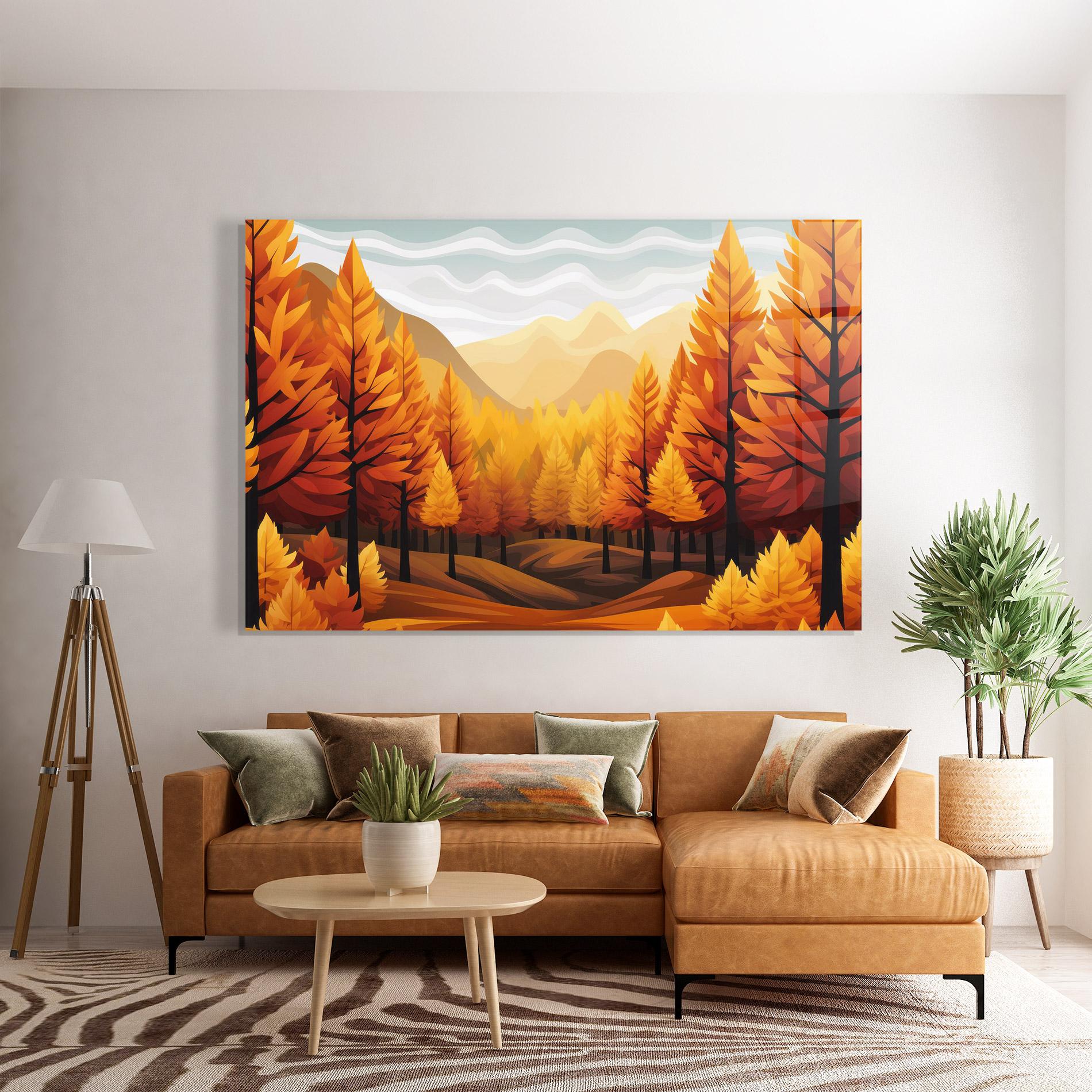 Glasbild Autumn Trees Orange mockup 7