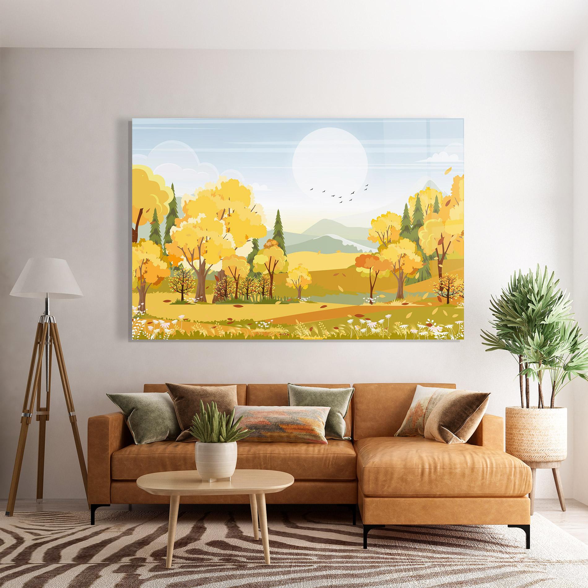 Glasbild Autumn Yellow View mockup 7
