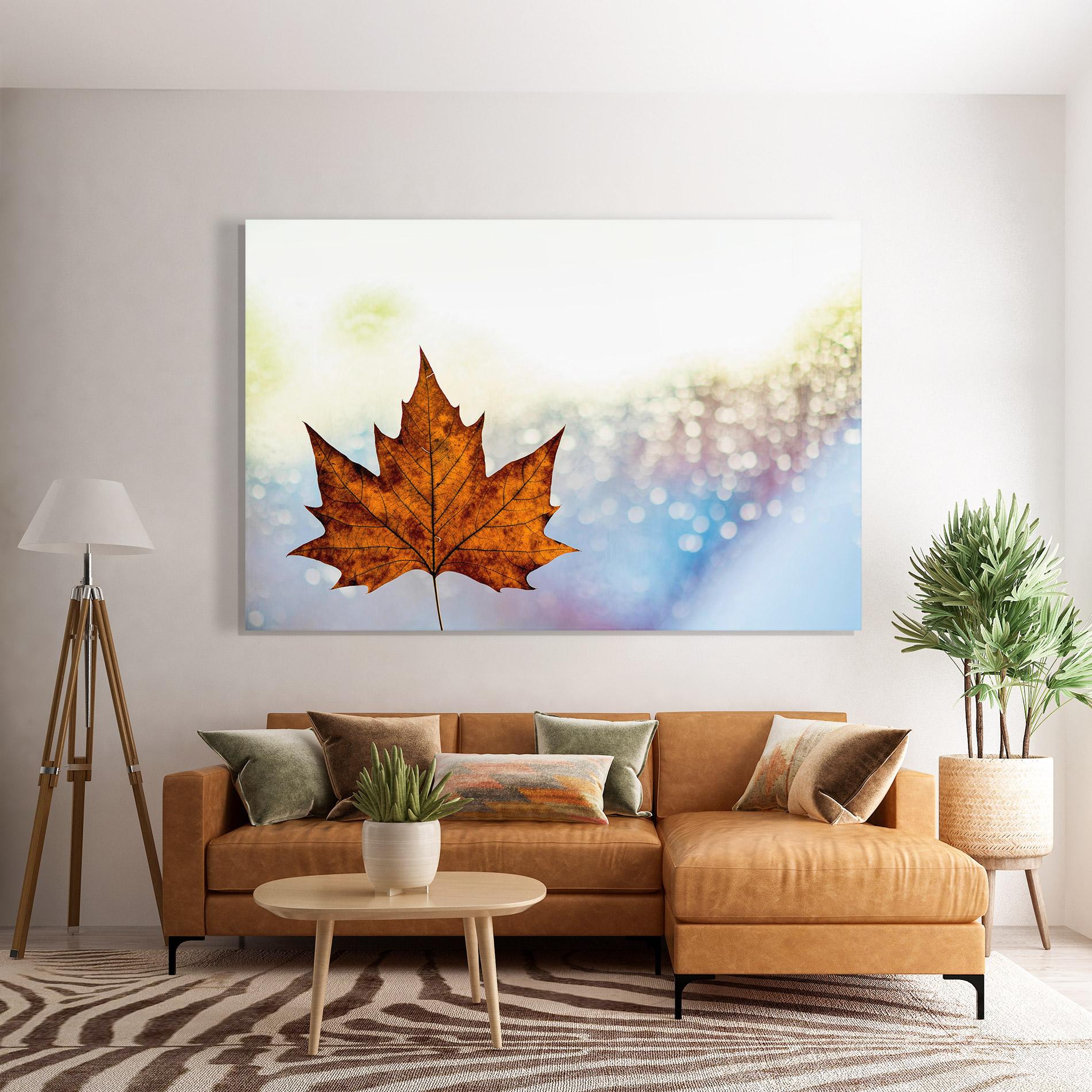 Glasbild Brown Orange Leaf mockup 7