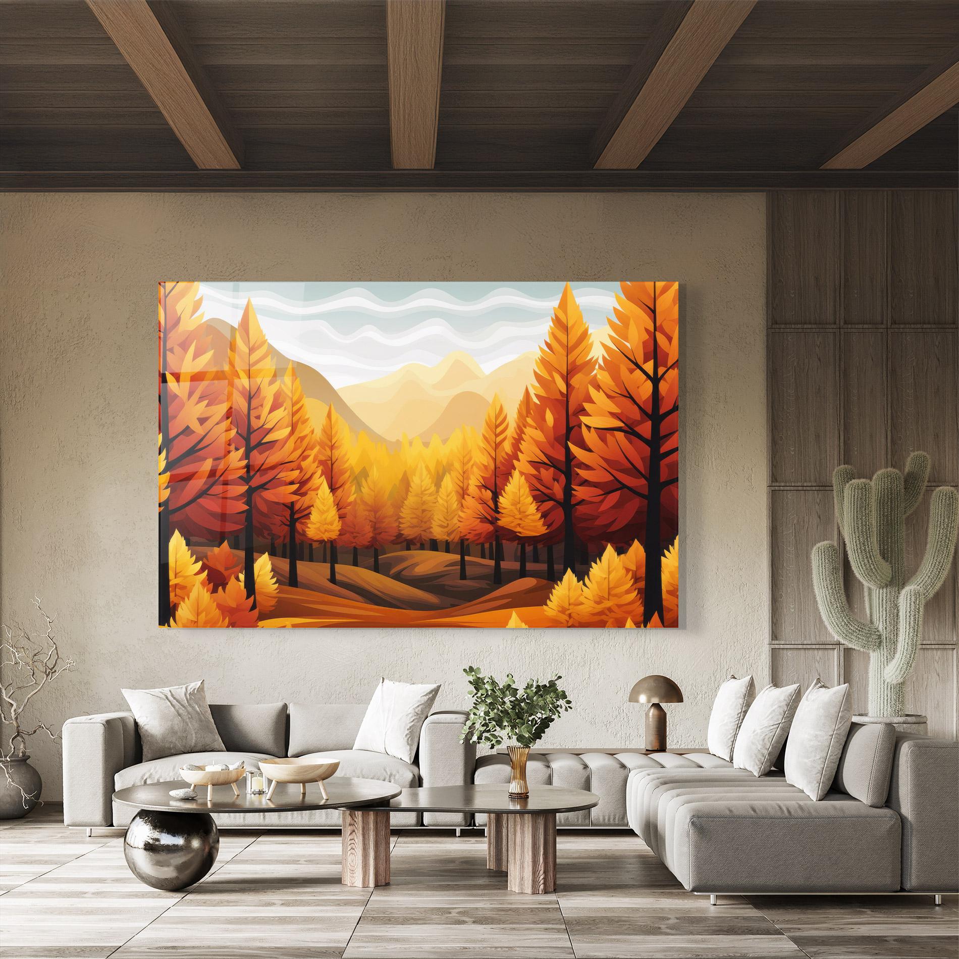 Glasbild Autumn Trees Orange mockup 8