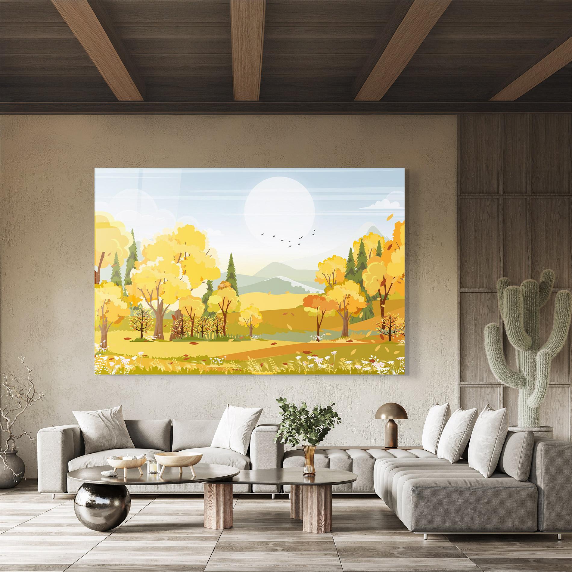 Glasbild Autumn Yellow View mockup 8