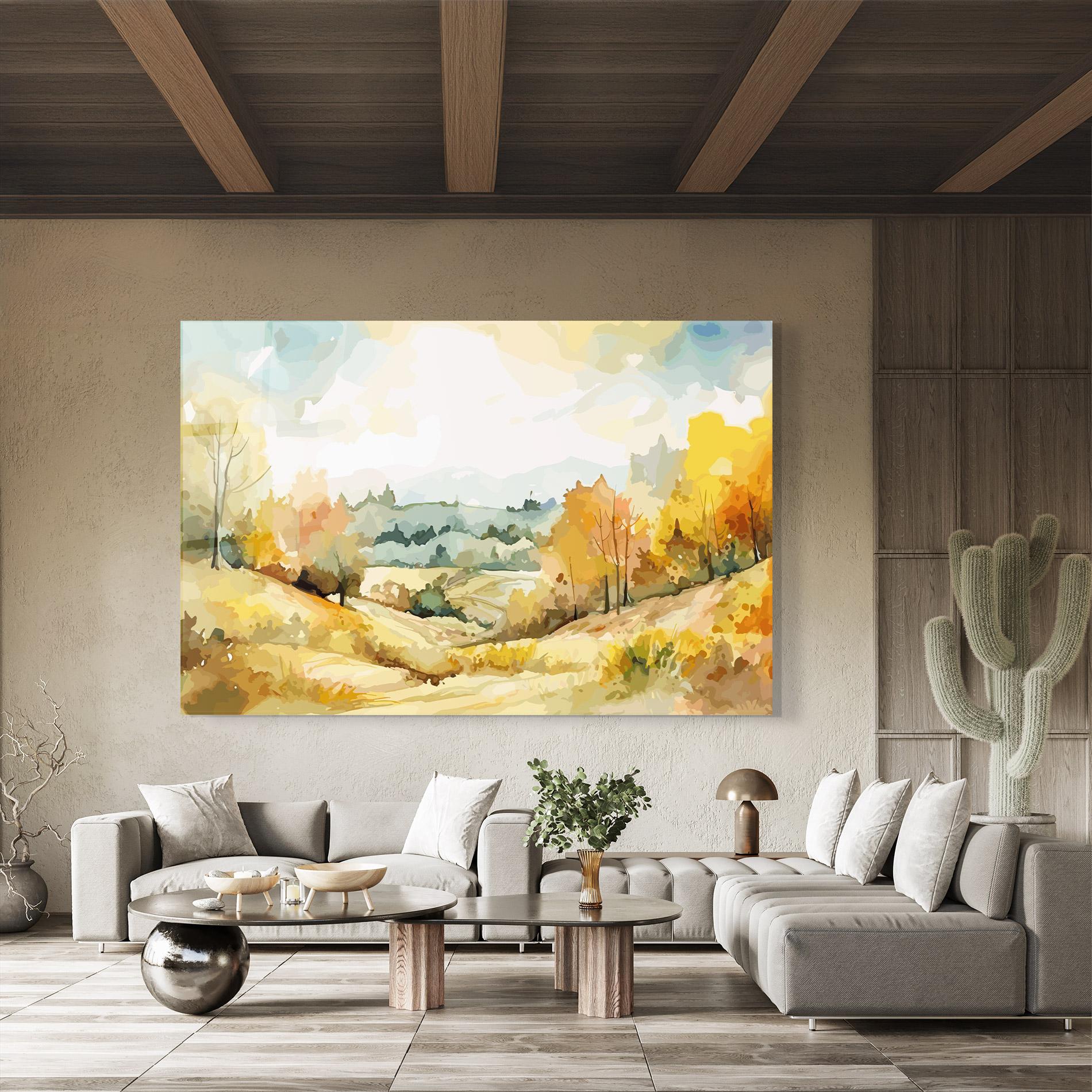 Glasbild Green Yellow Autumn mockup 8