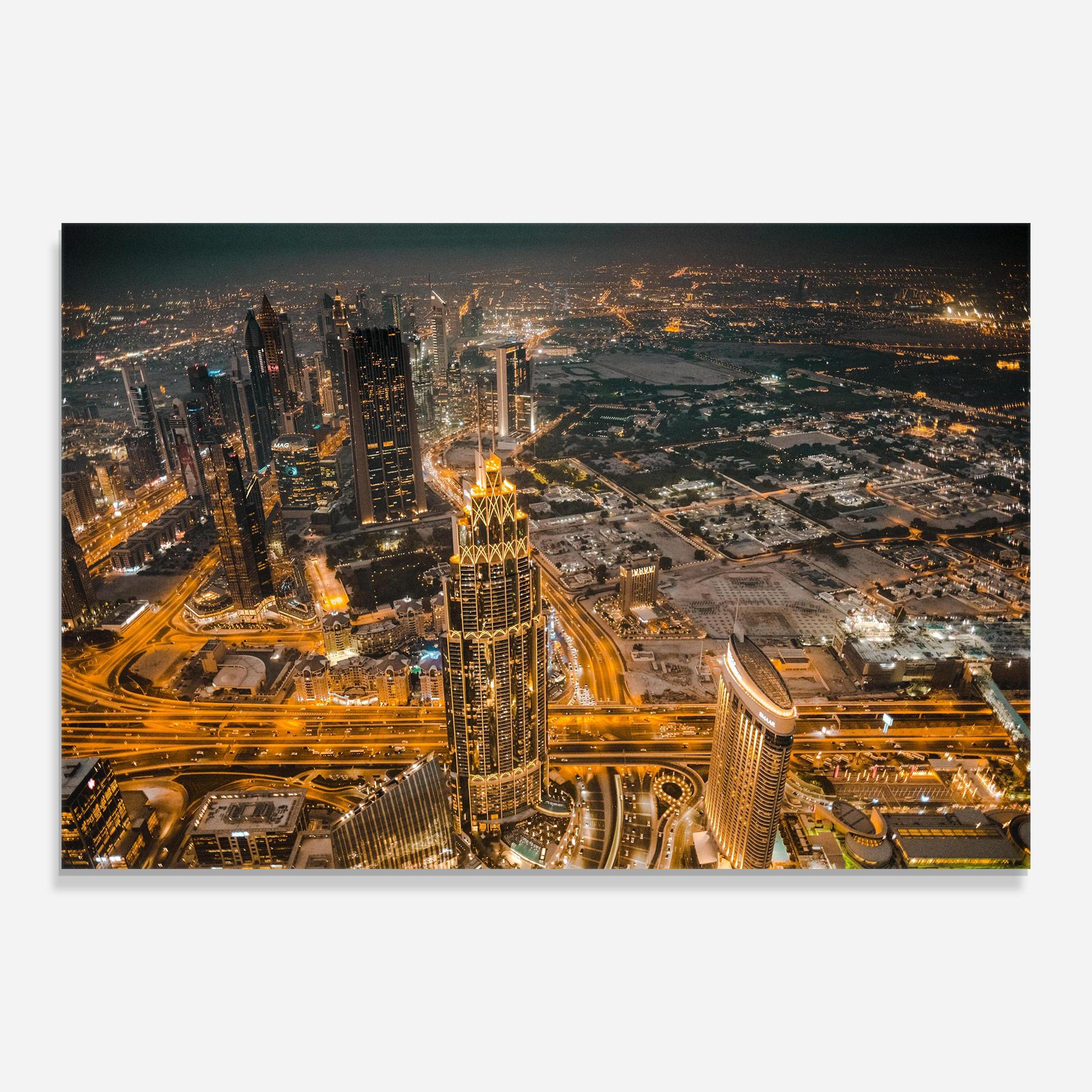 Glasbild Dubai Lights mockup 0