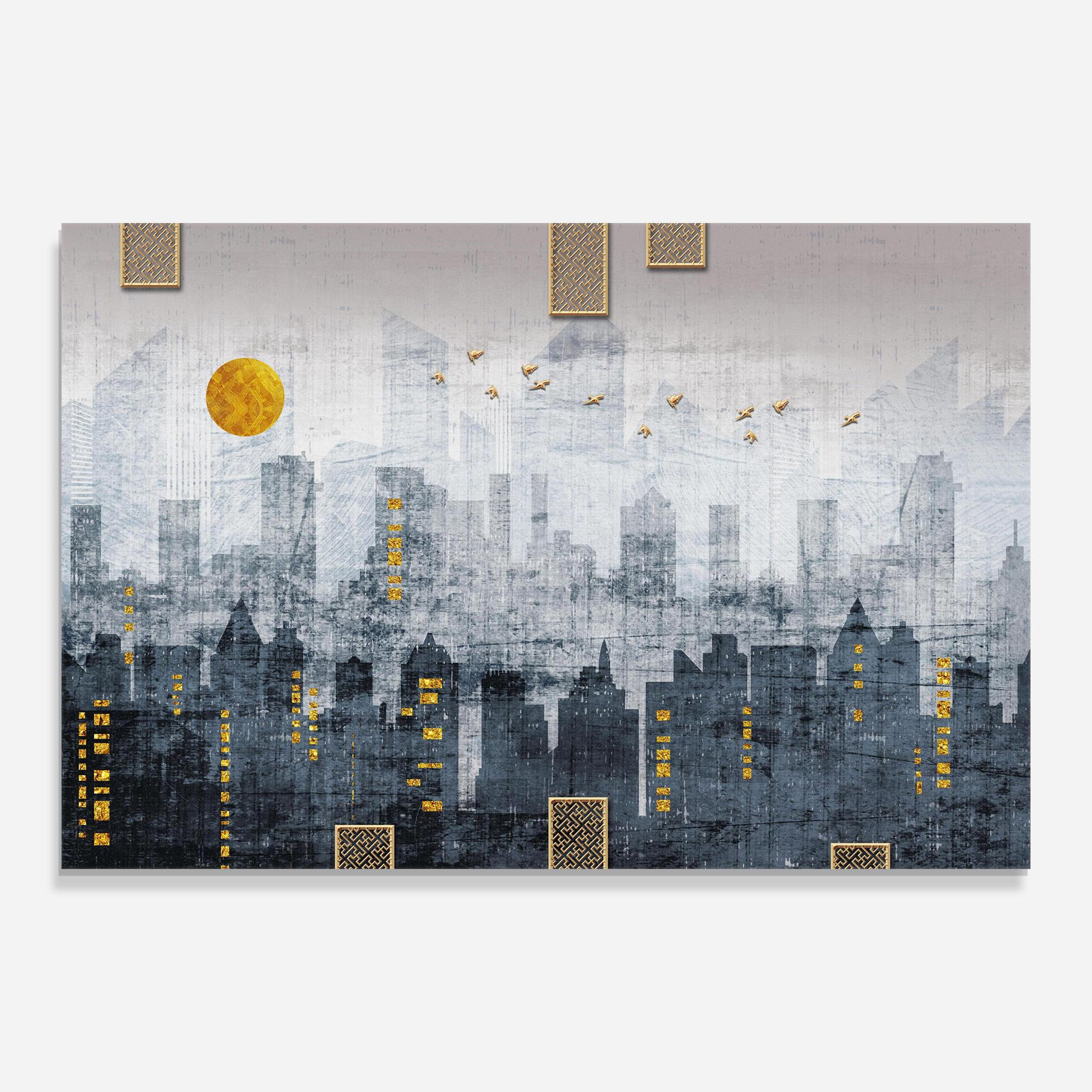 Glasbild Golden Cityscape mockup 0