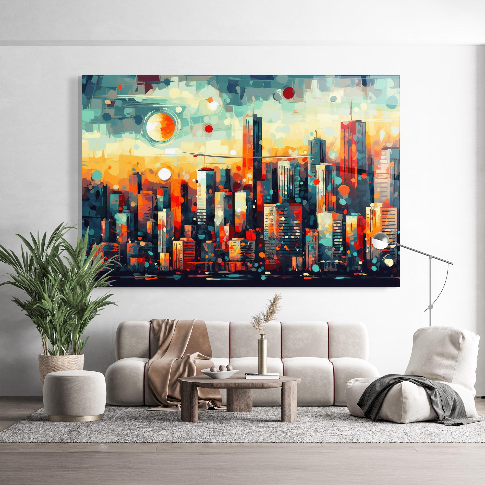 Glasbild Colorful City Painting mockup 9
