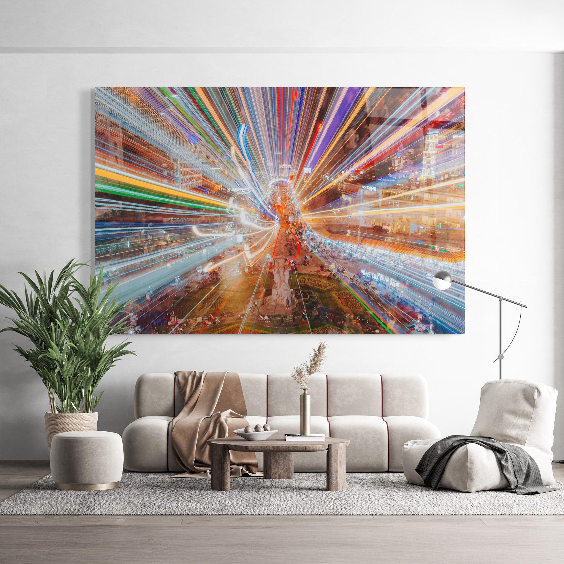 Glasbild Colorful Light City mockup 9