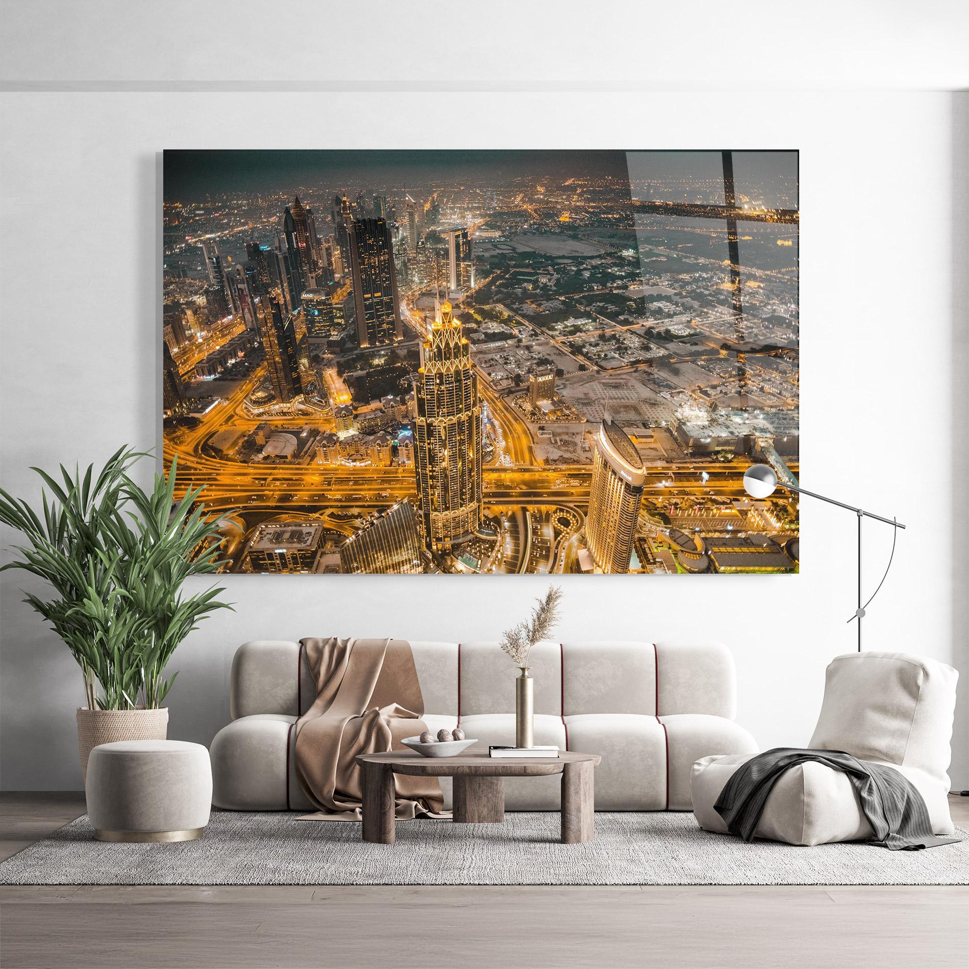 Glasbild Dubai Lights mockup 9