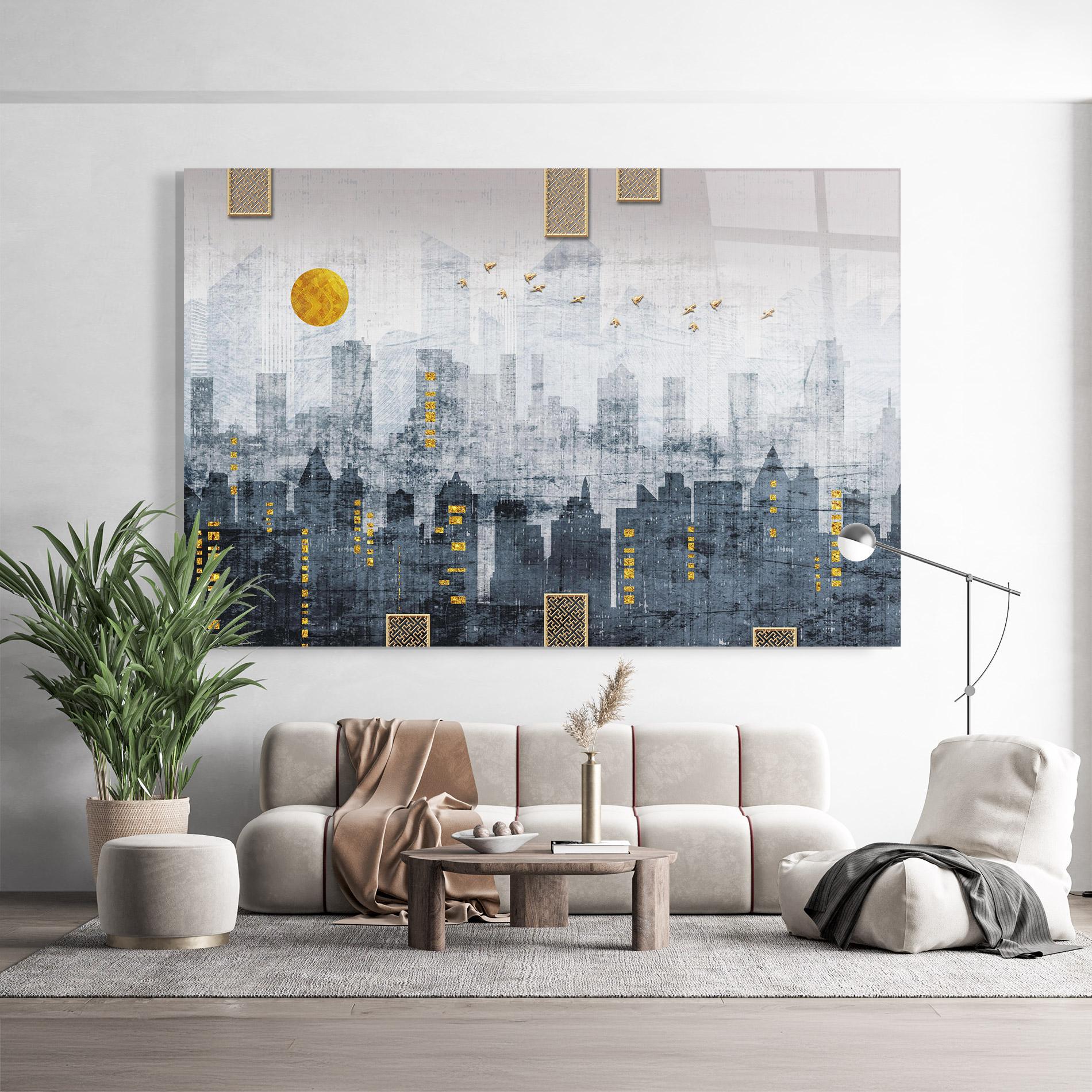 Glasbild Golden Cityscape mockup 9
