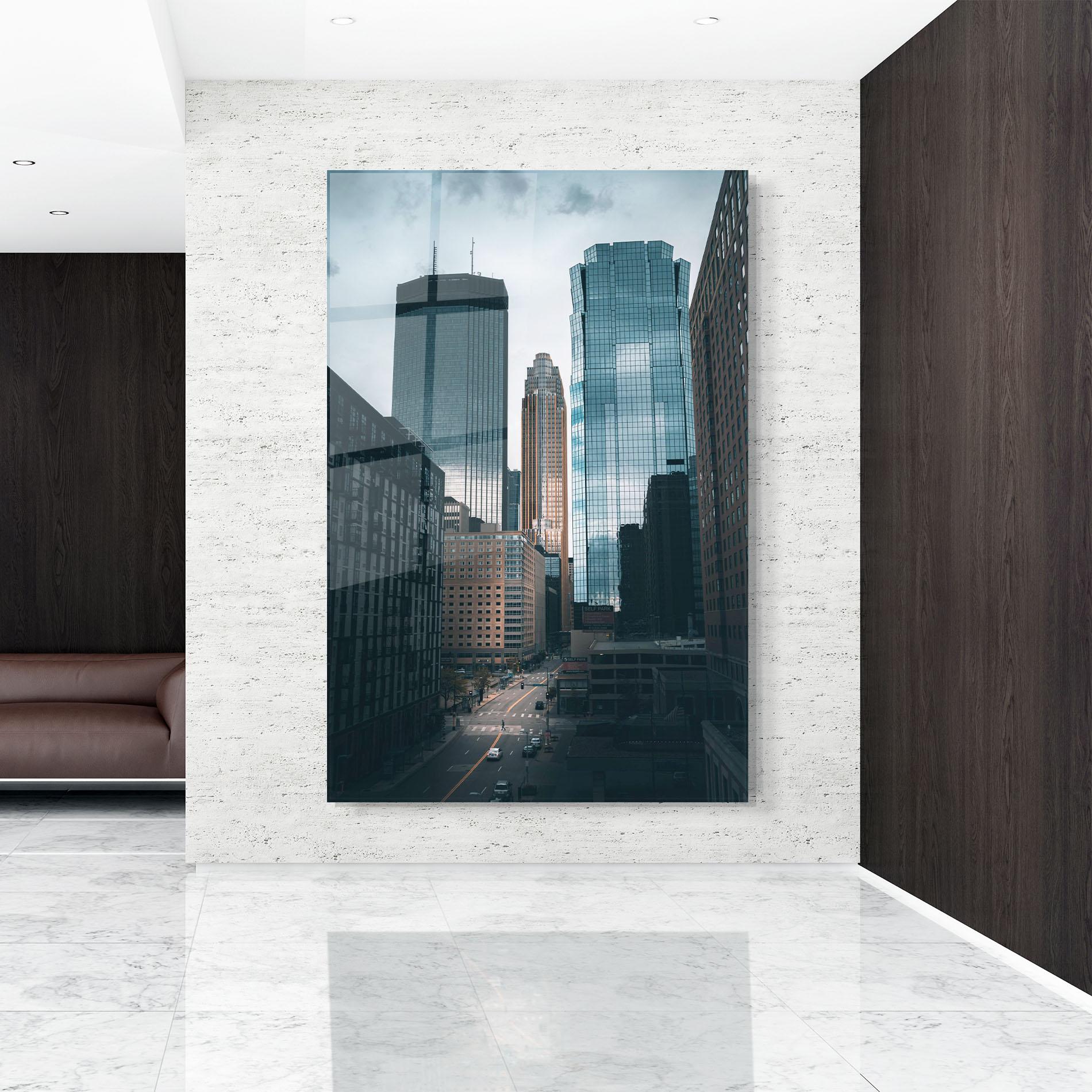 Glasbild Big Blue Building mockup 9