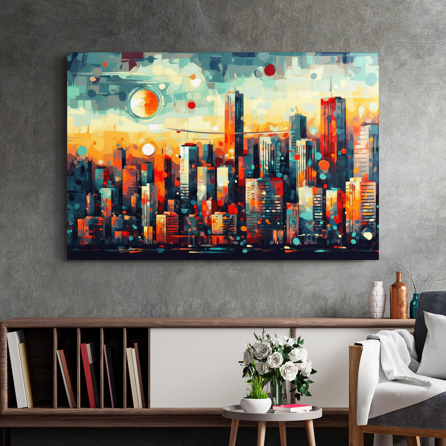 Glasbild Colorful City Painting mockup 2