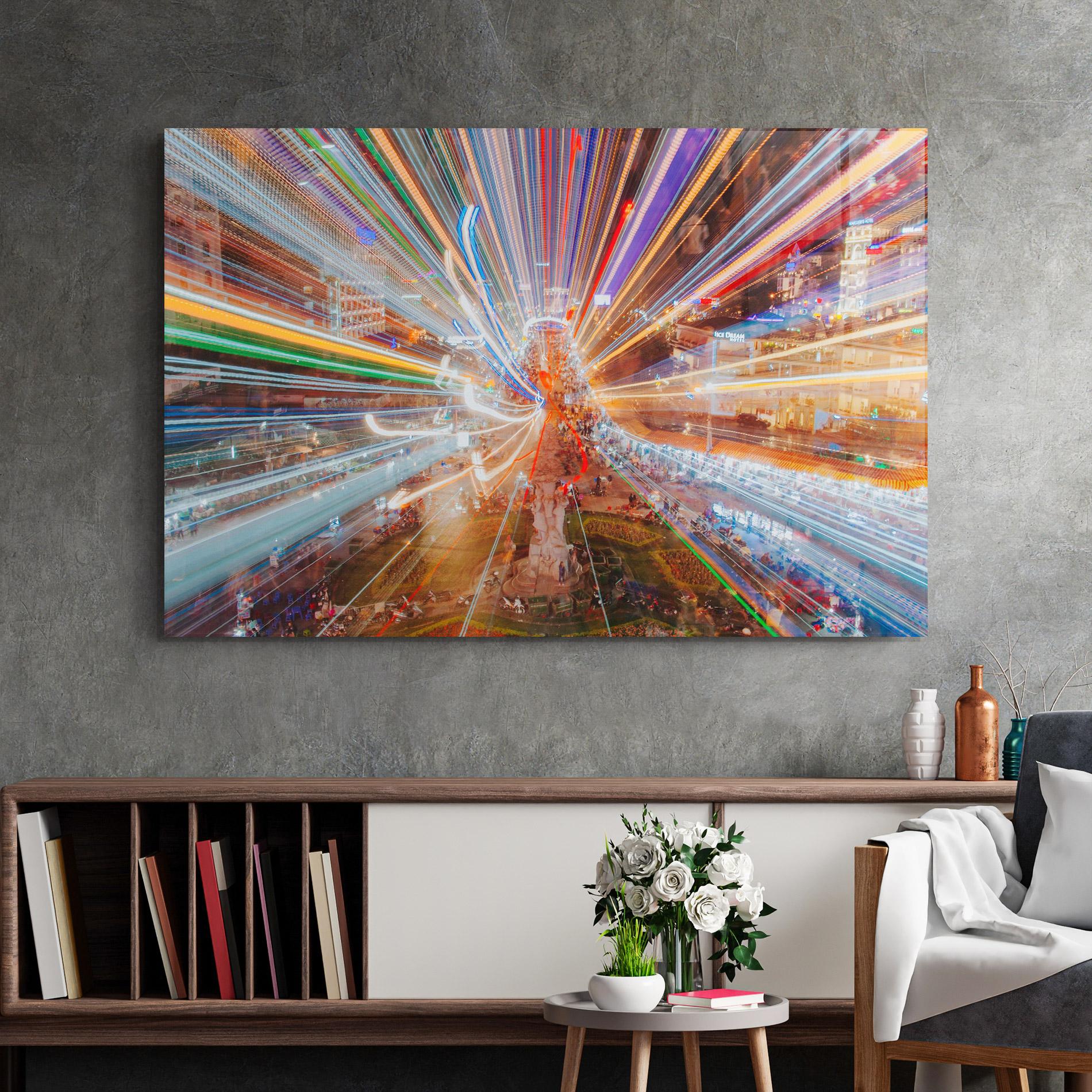 Glasbild Colorful Light City mockup 2