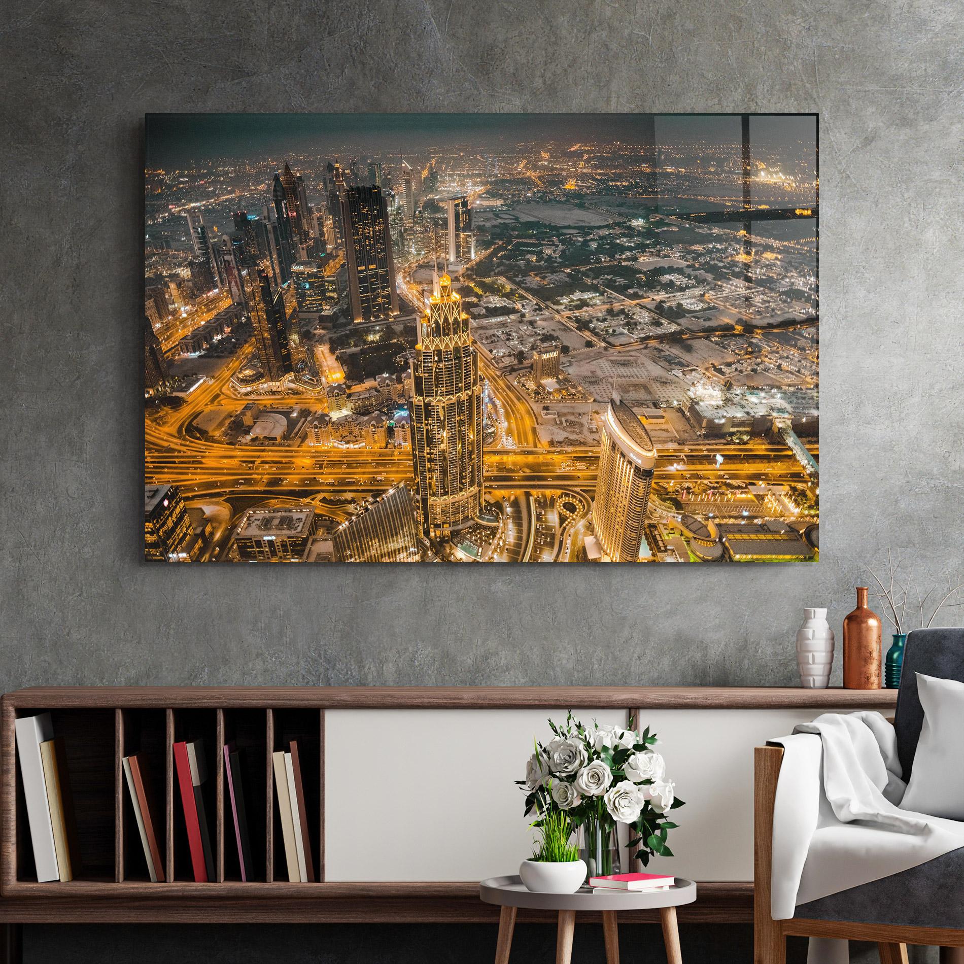 Glasbild Dubai Lights mockup 2