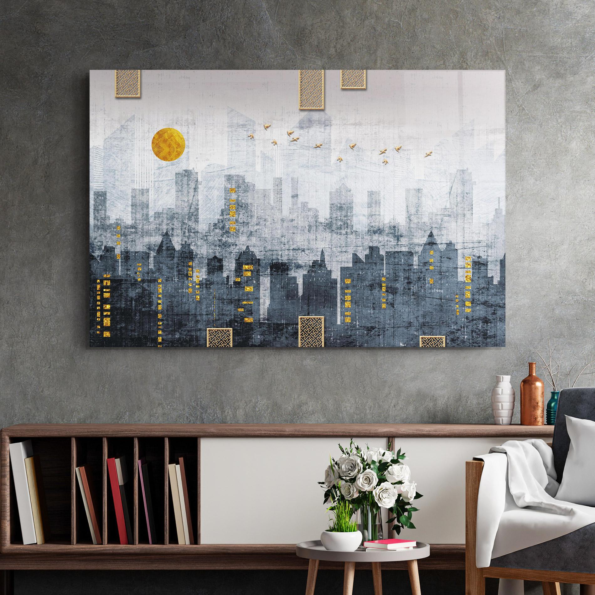 Glasbild Golden Cityscape mockup 2