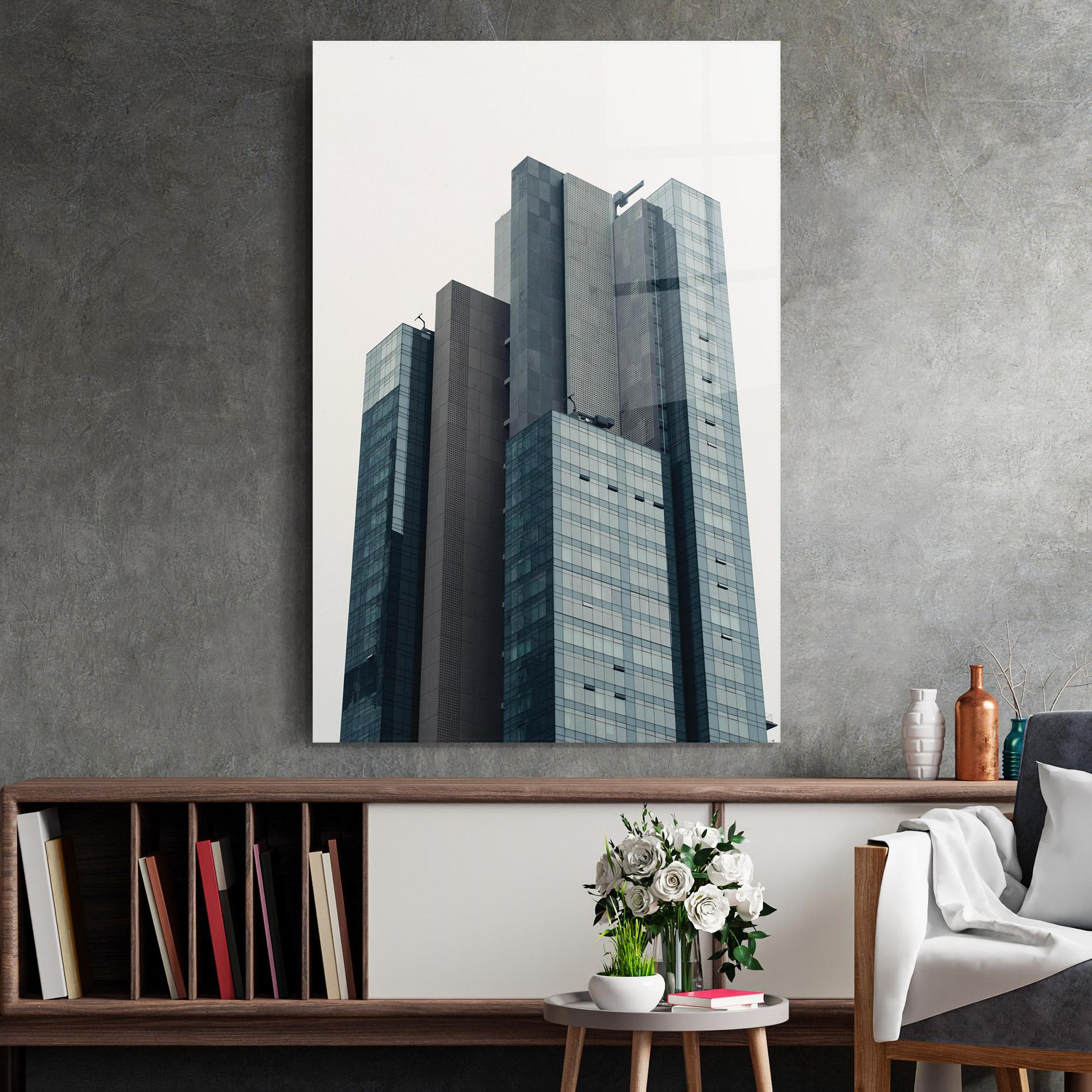 Glasbild Blue High Building mockup 2