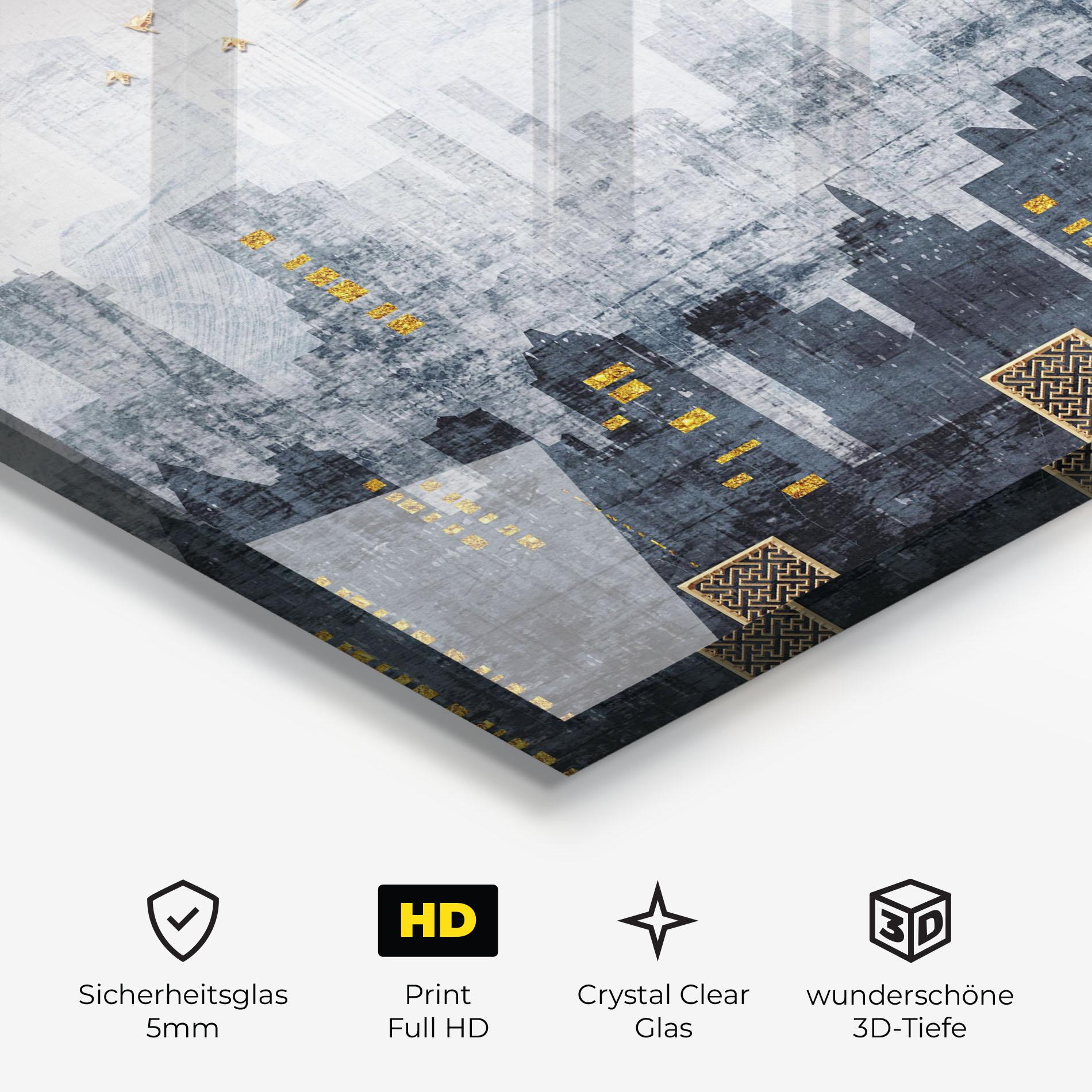 Glasbild Golden Cityscape mockup 3