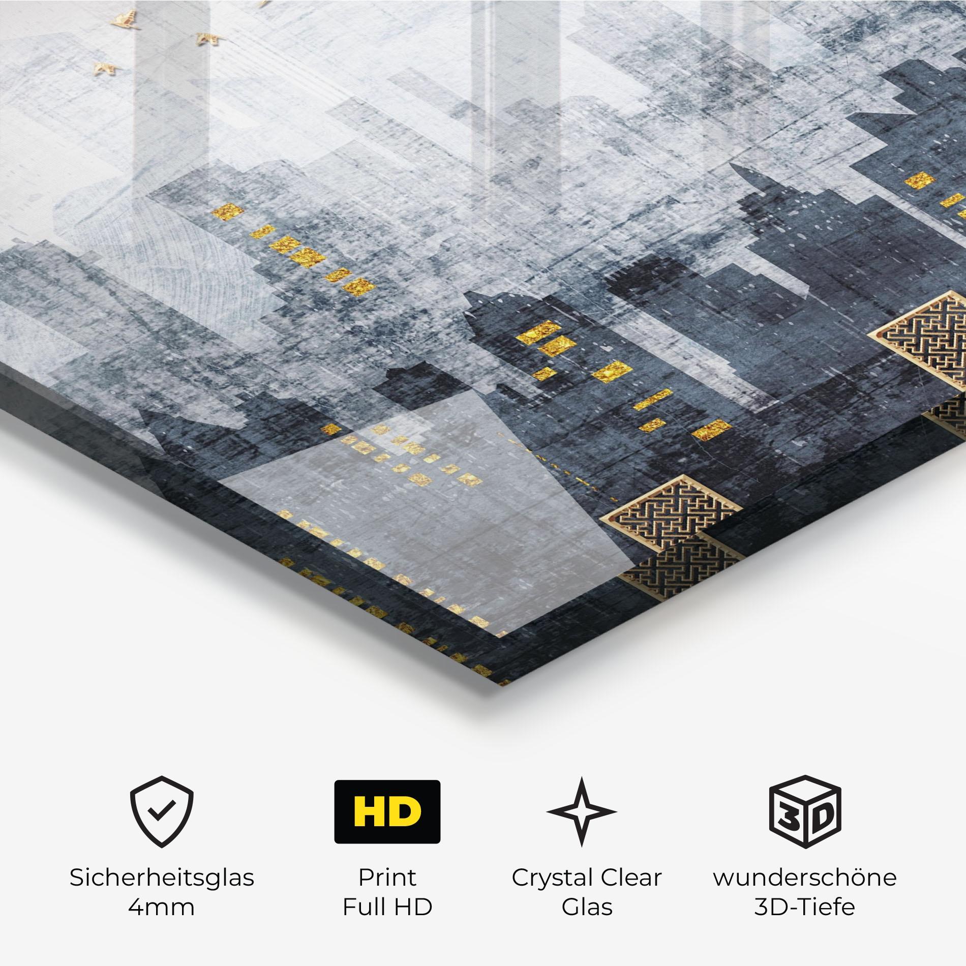 Glasbild Golden Cityscape mockup 3