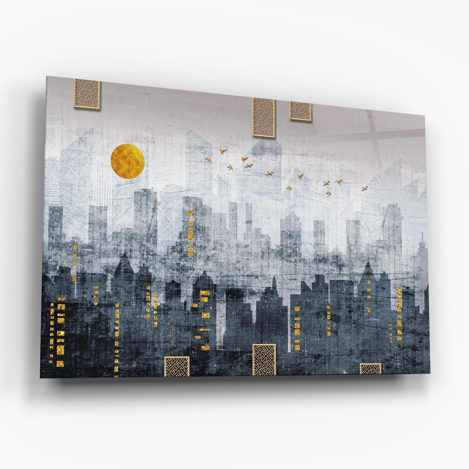 Glasbild Golden Cityscape mockup 6