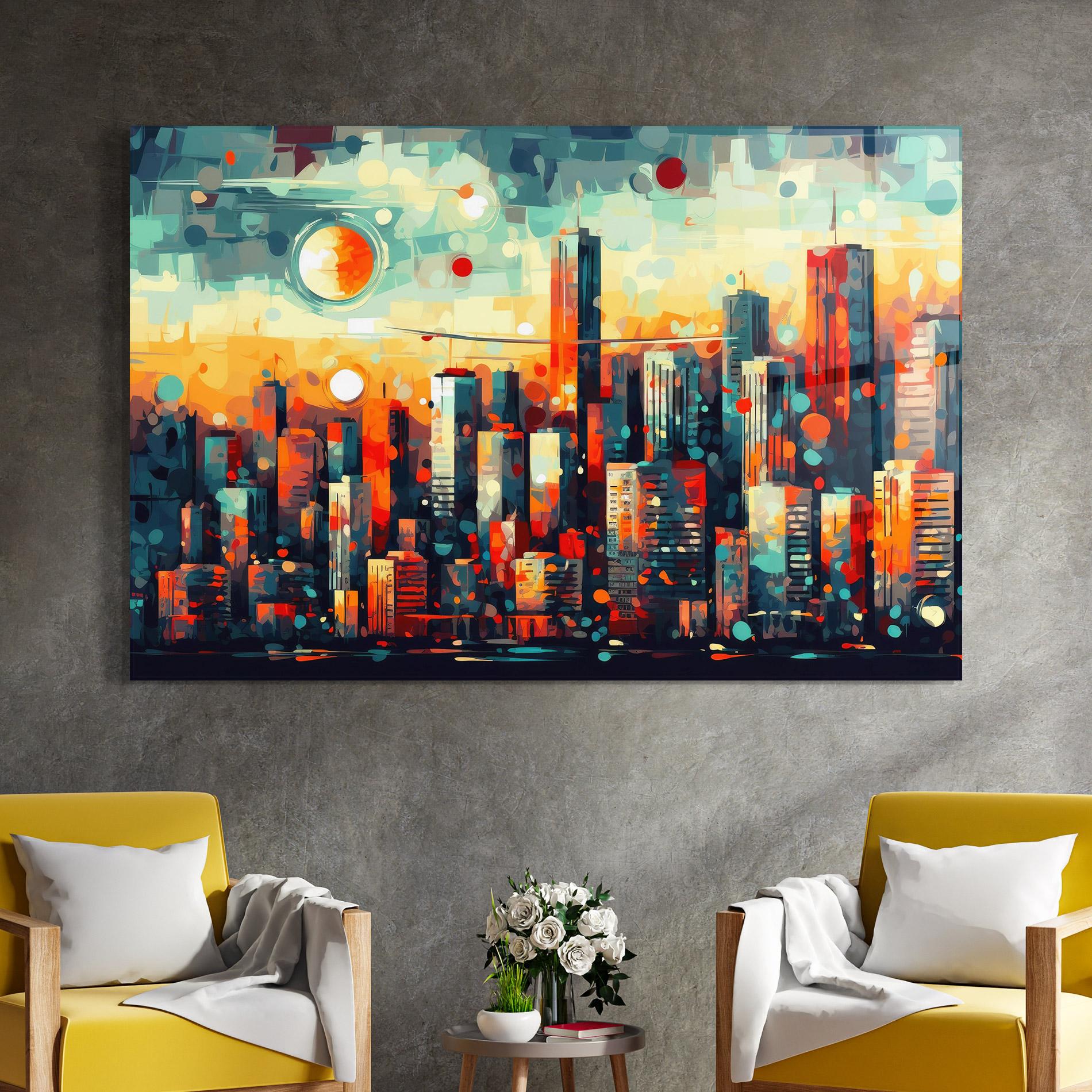 Glasbild Colorful City Painting mockup 4