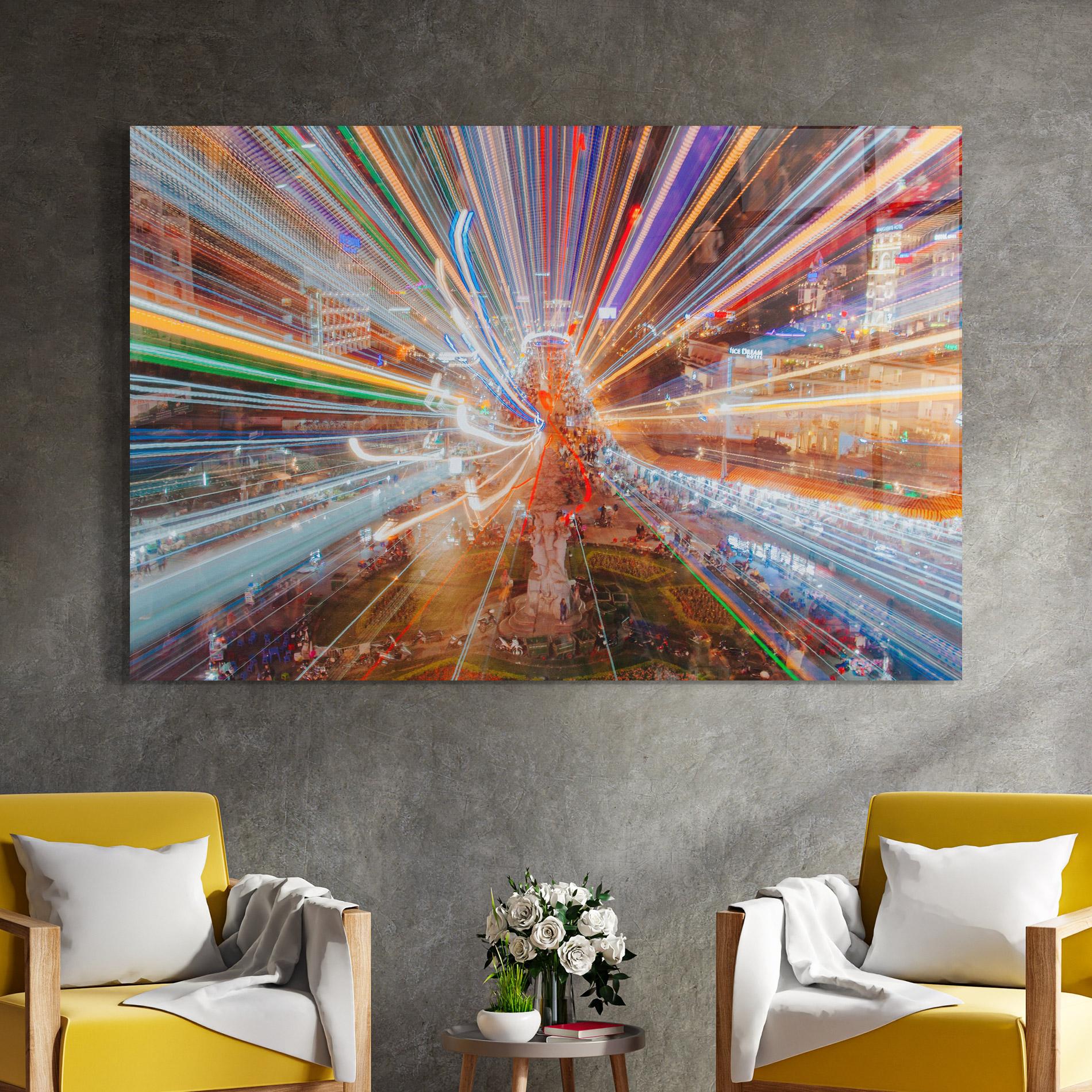 Glasbild Colorful Light City mockup 4