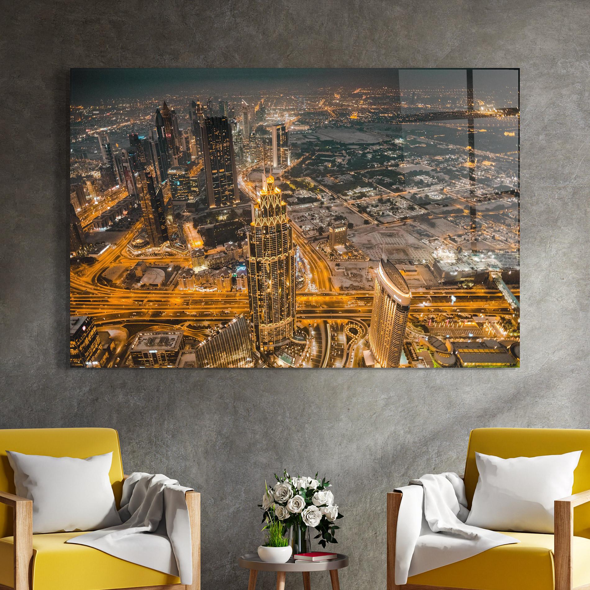 Glasbild Dubai Lights mockup 4