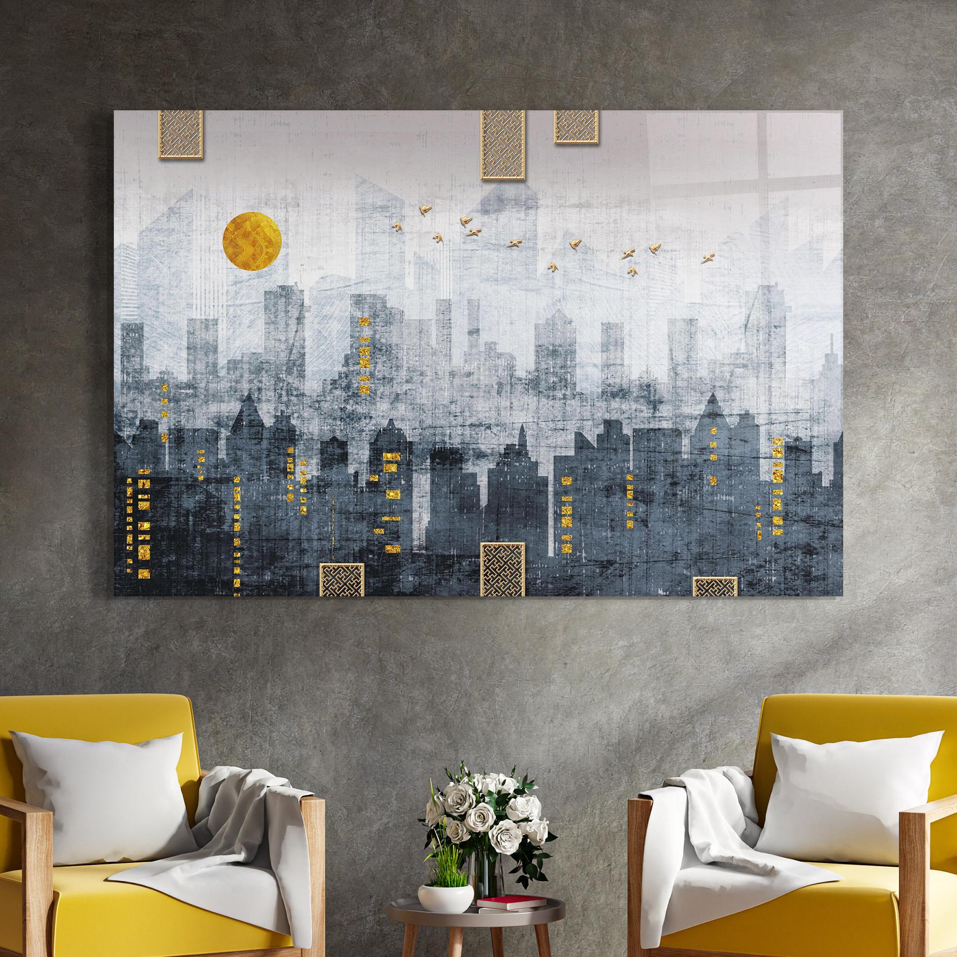 Glasbild Golden Cityscape mockup 4