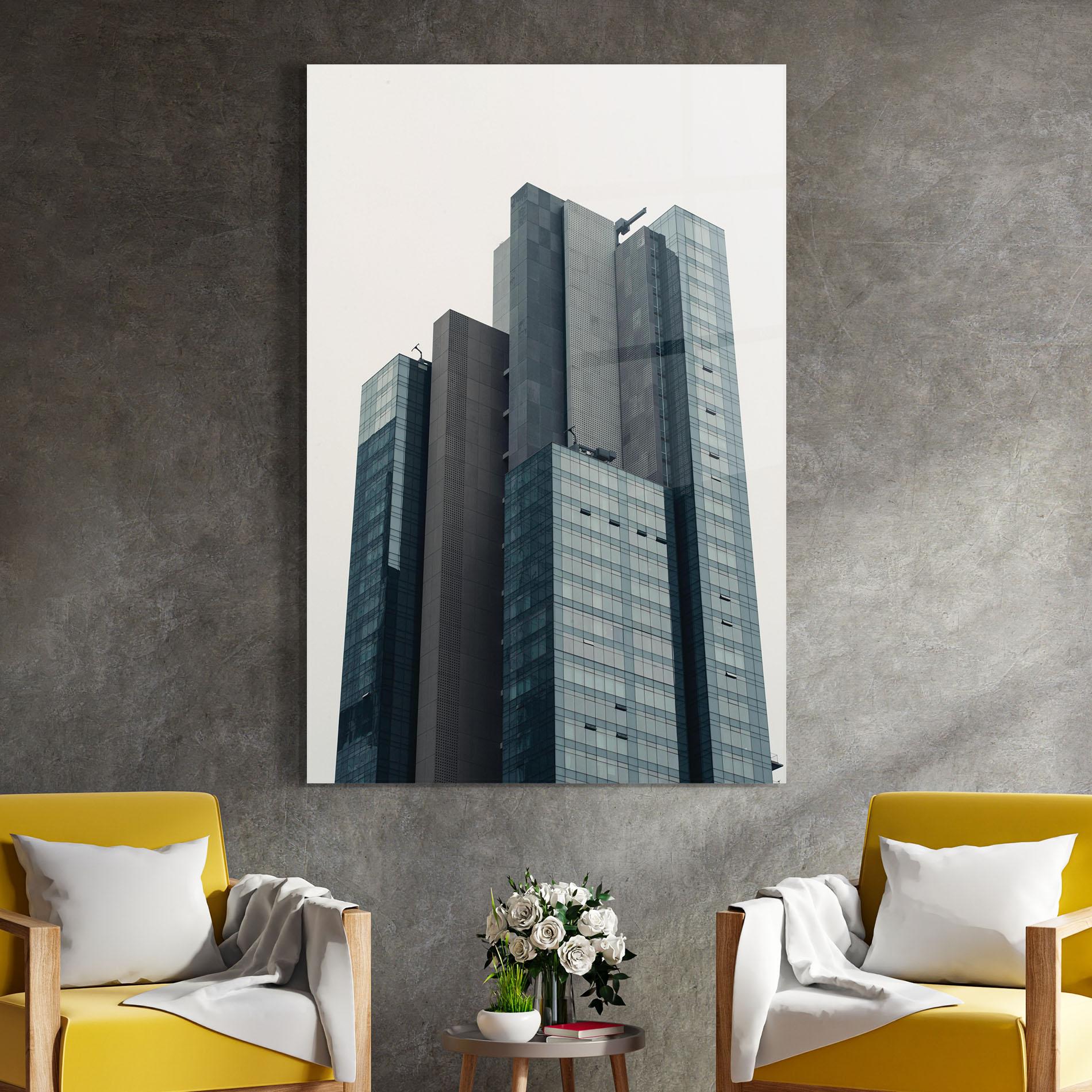 Glasbild Blue High Building mockup 4