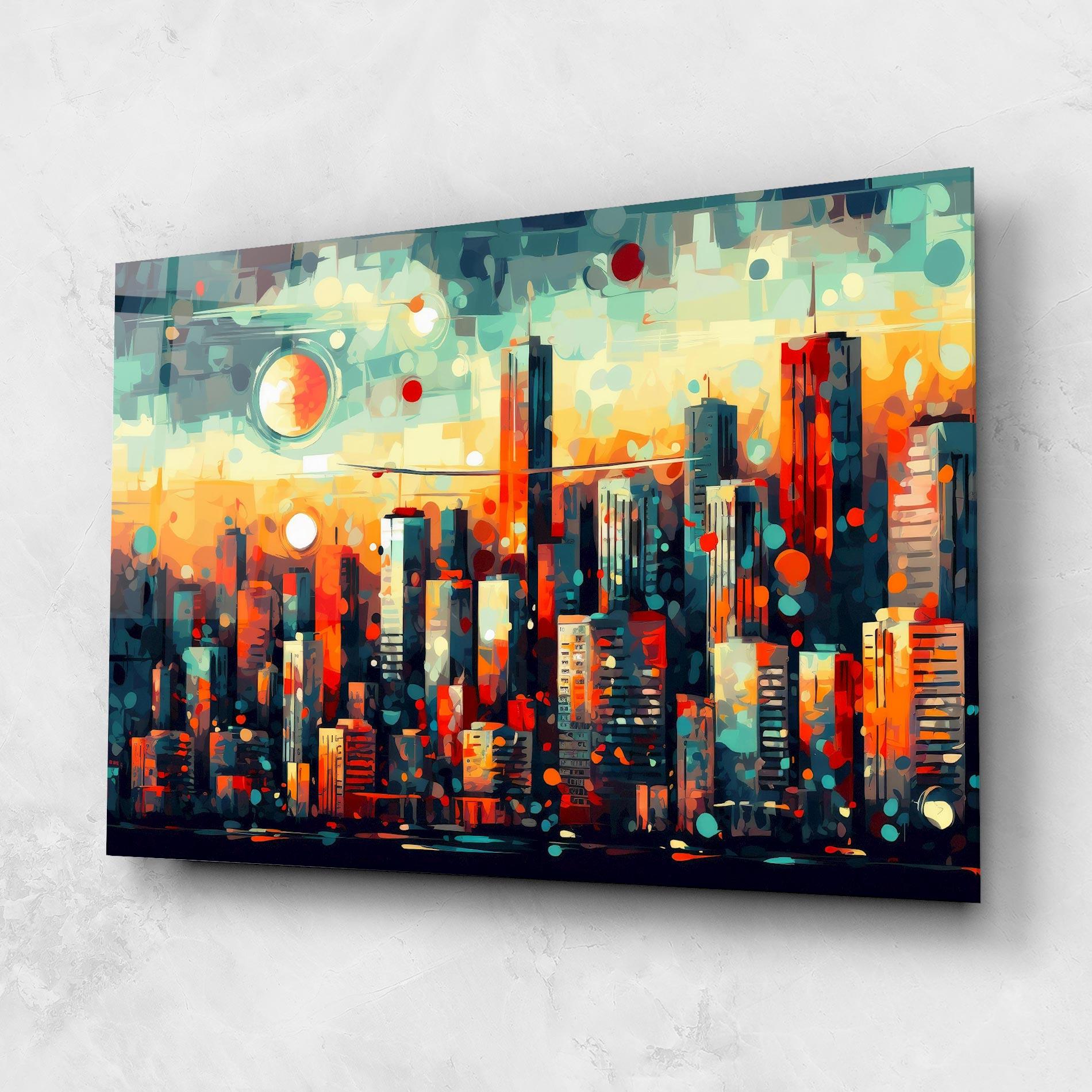 Glasbild Colorful City Painting mockup 1