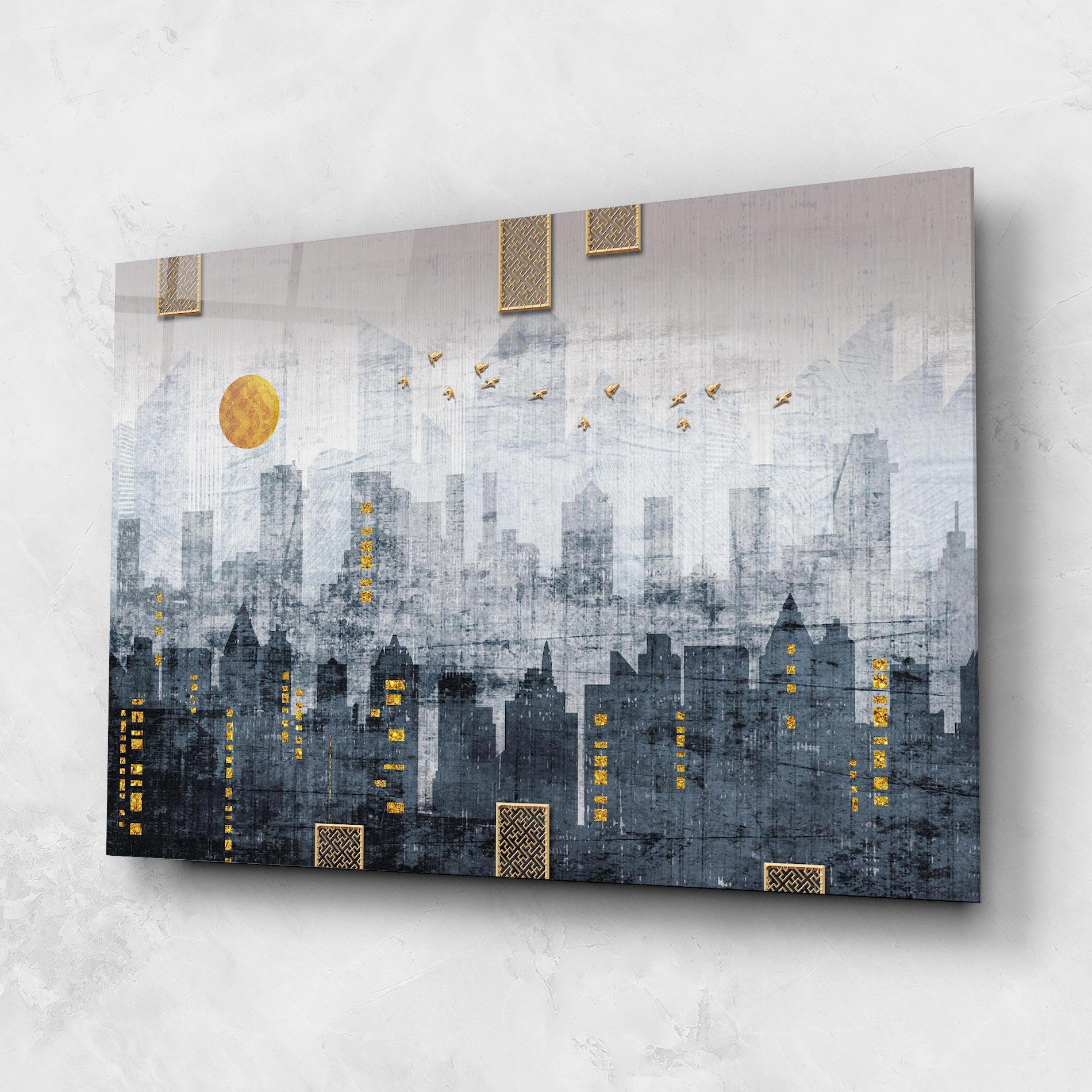 Glasbild Golden Cityscape mockup 1