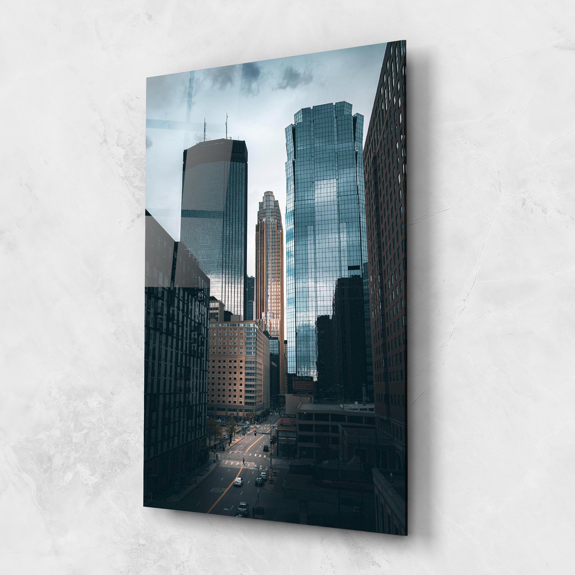 Glasbild Big Blue Building mockup 1