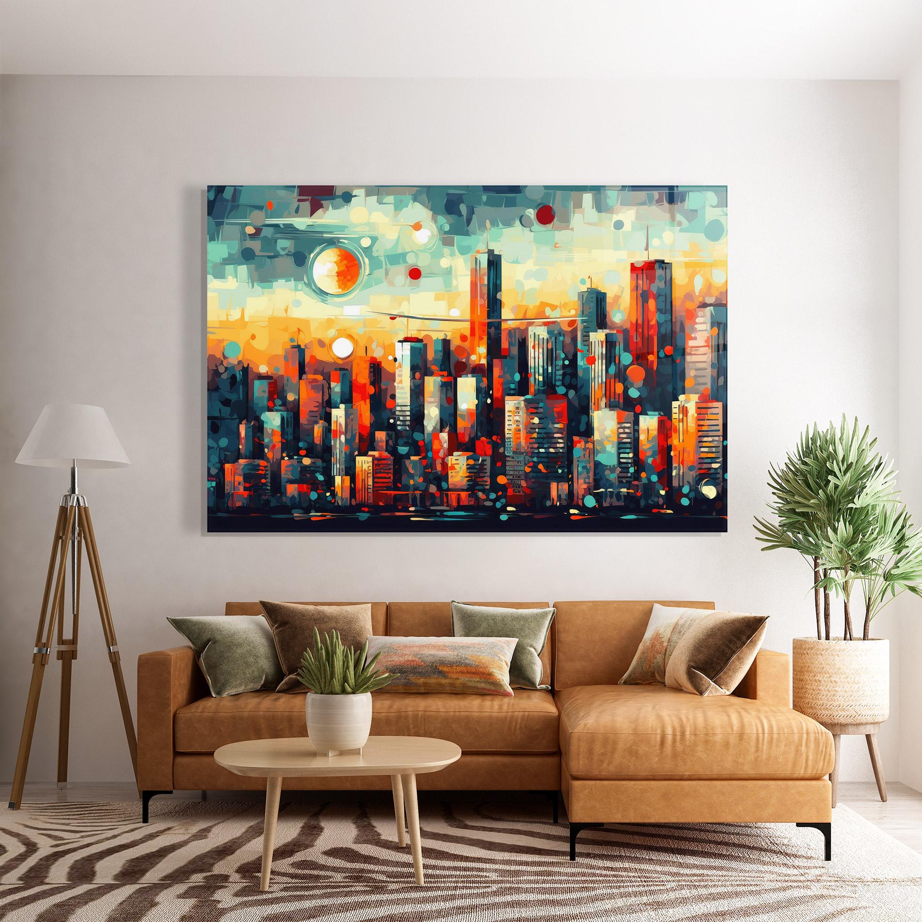 Glasbild Colorful City Painting mockup 7