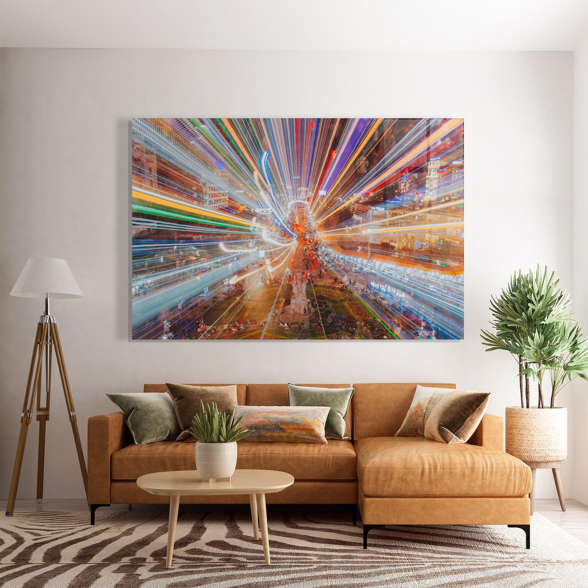 Glasbild Colorful Light City mockup 7