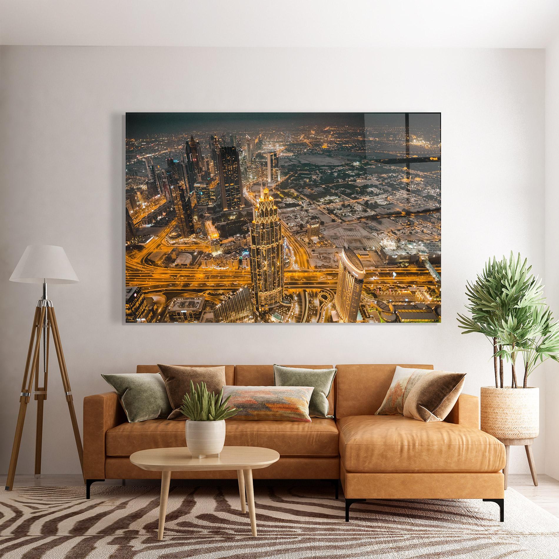 Glasbild Dubai Lights mockup 7