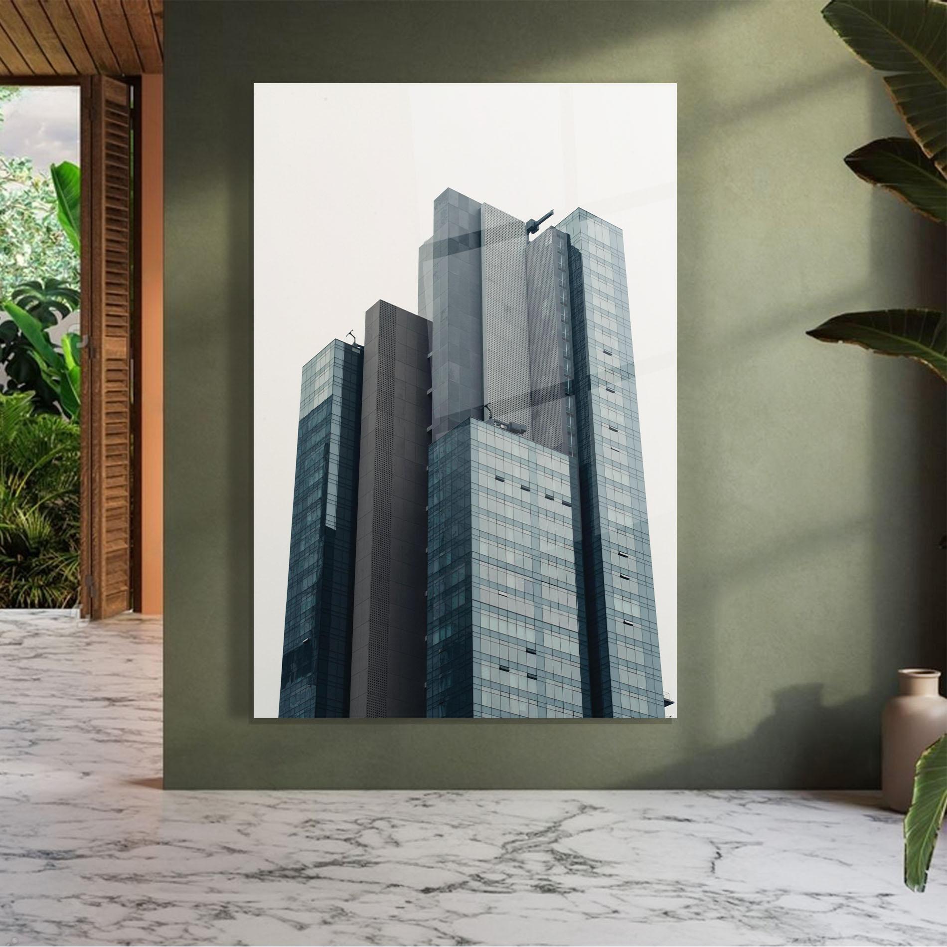 Glasbild Blue High Building mockup 7