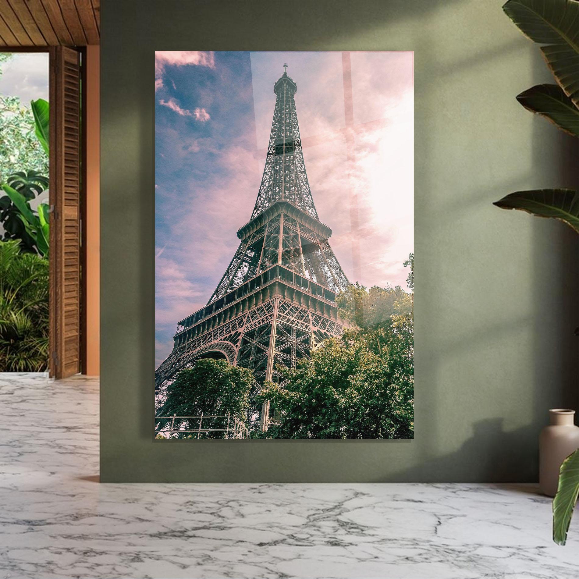 Glasbild Eiffel Under Pink Sky mockup 7
