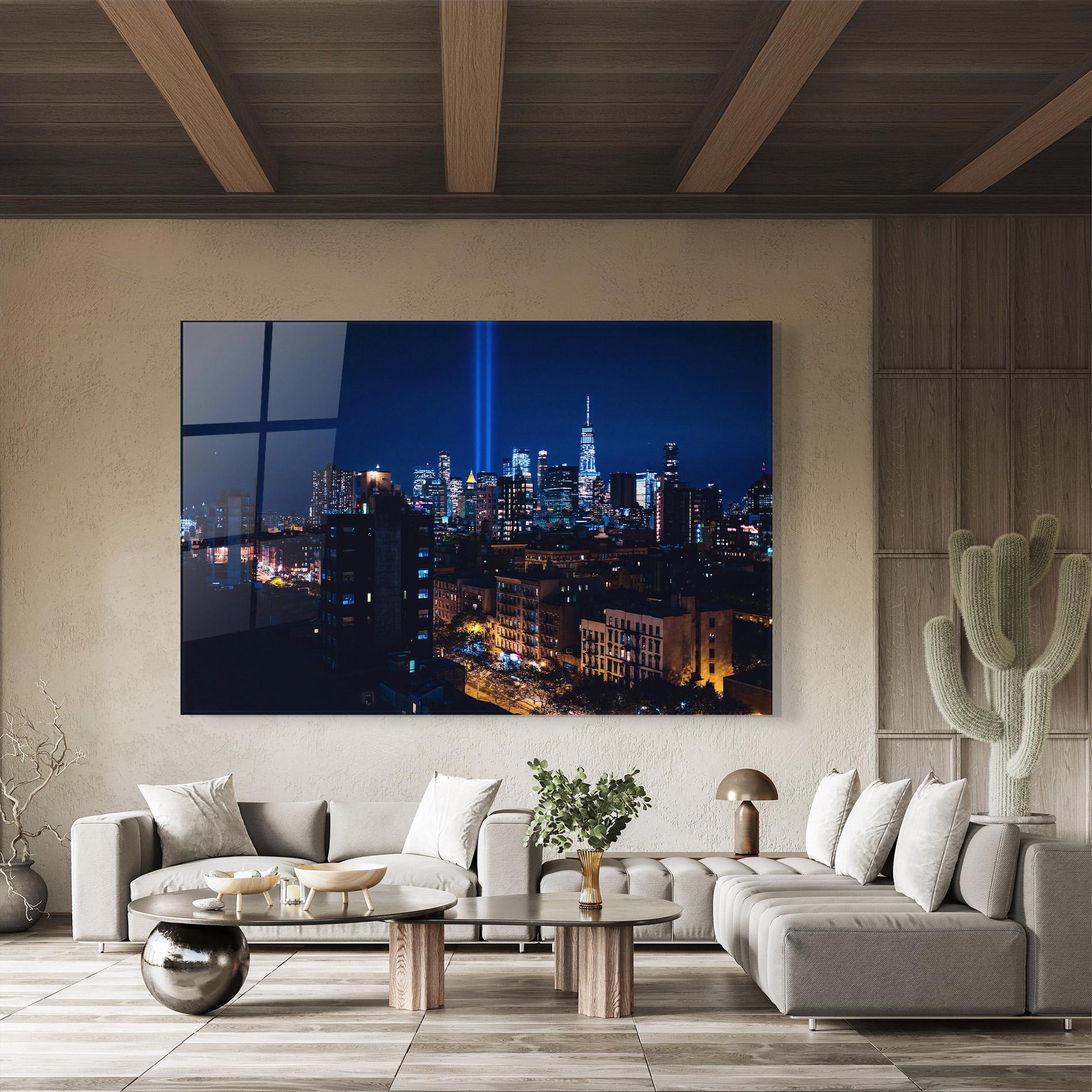 Glasbild Blue Light City mockup 8