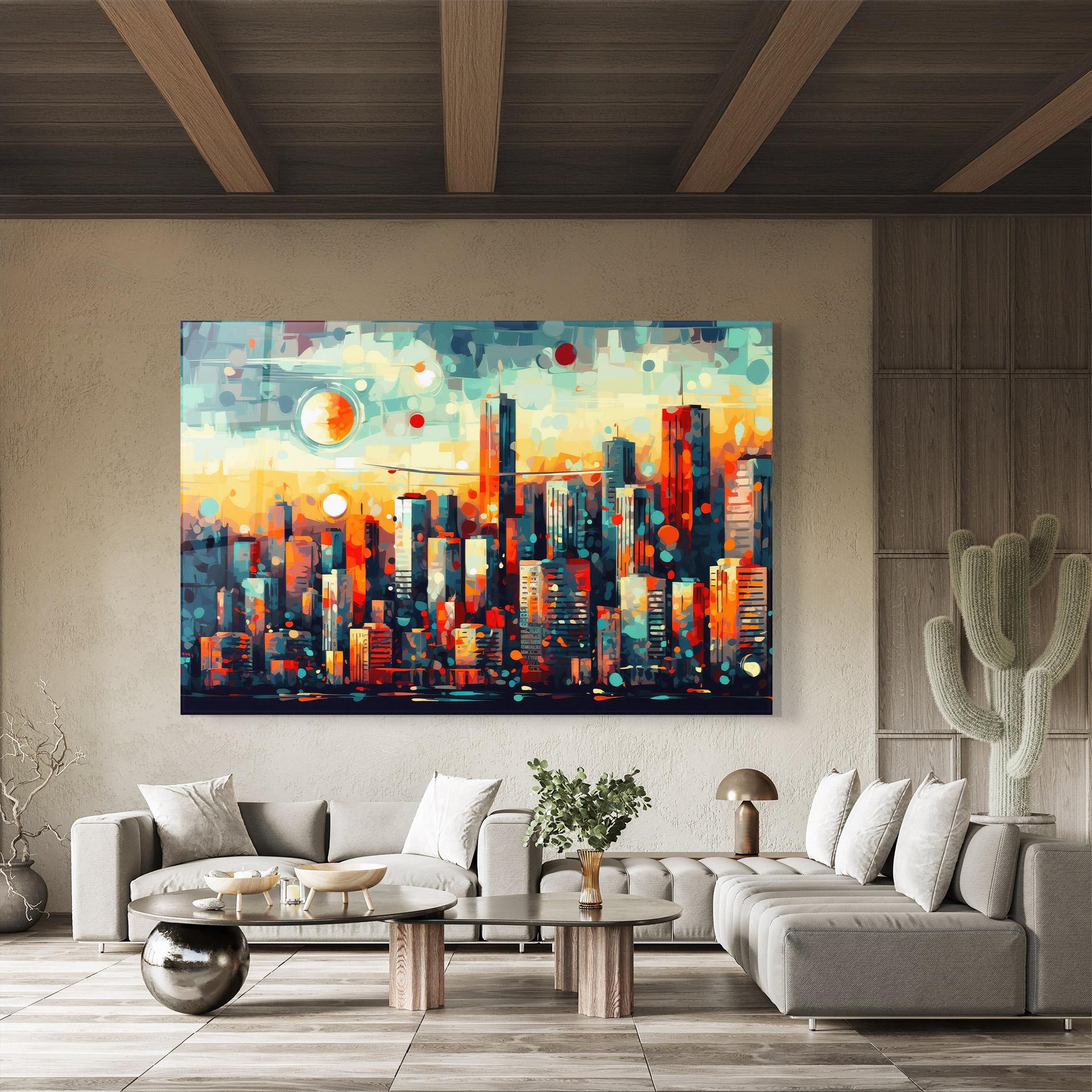 Glasbild Colorful City Painting mockup 8